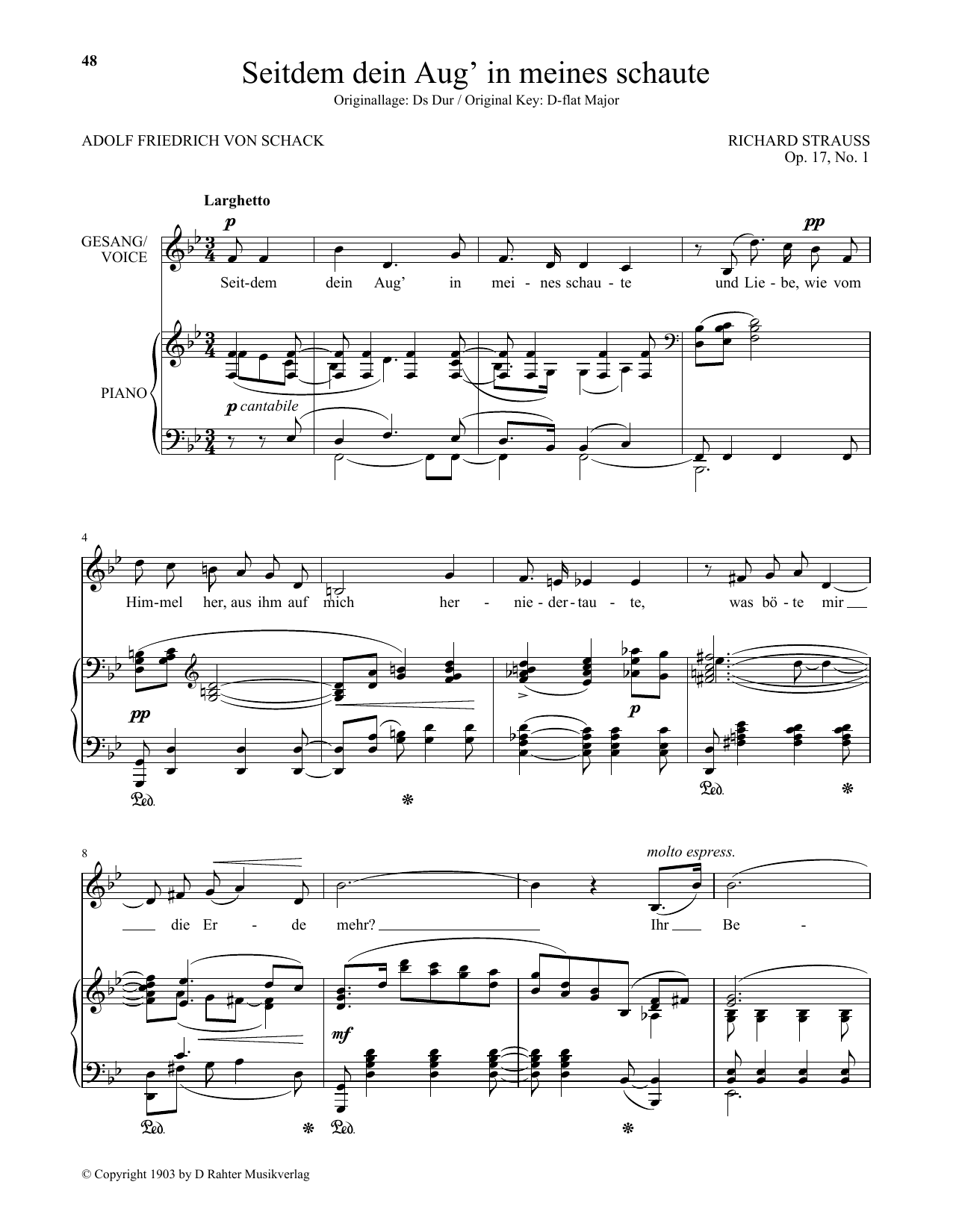 Richard Strauss Seitdem Dein Aug' In Meines Schaute (Low Voice) sheet music notes and chords arranged for Piano & Vocal