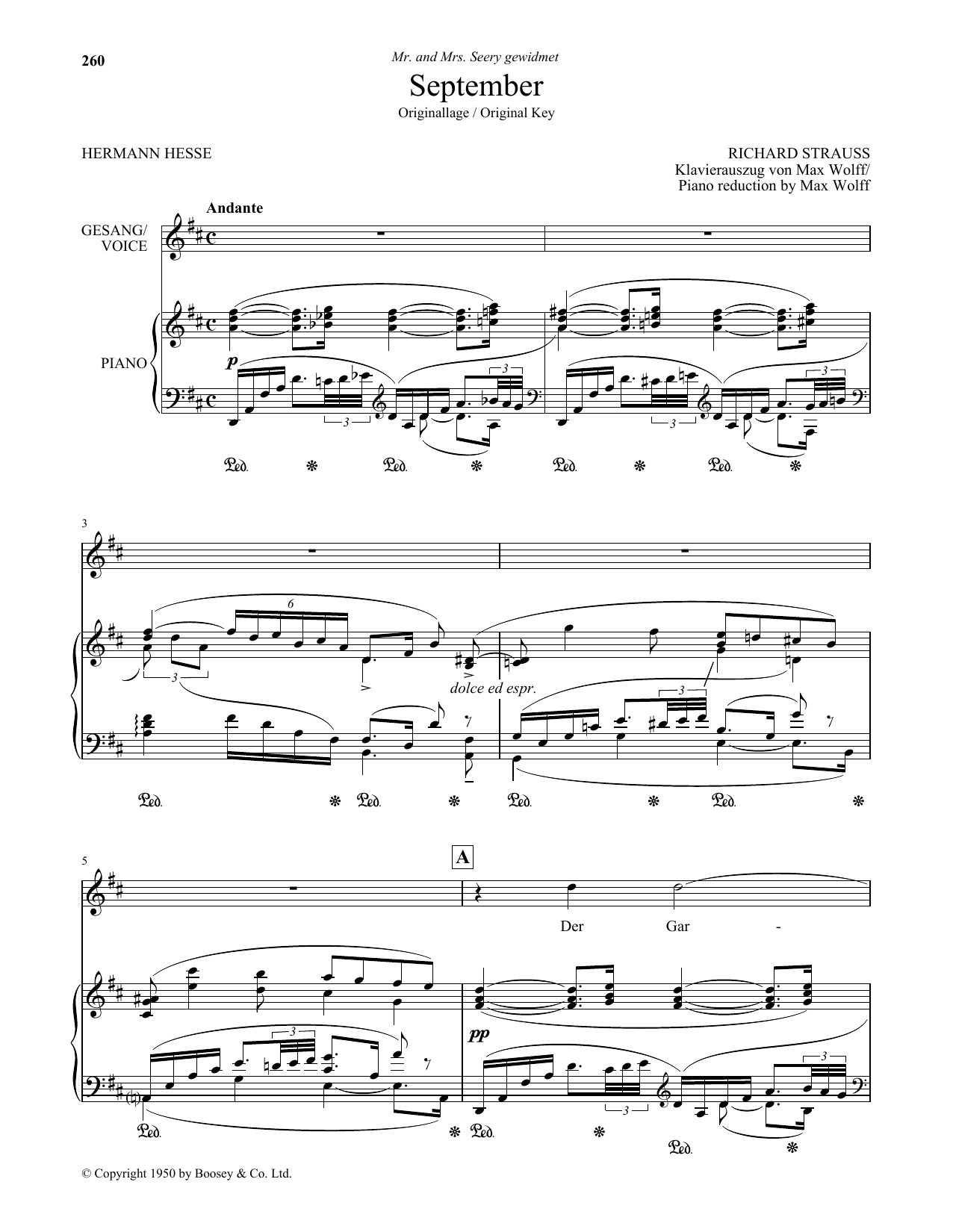 Richard Strauss September (High Voice) sheet music notes and chords arranged for Piano & Vocal