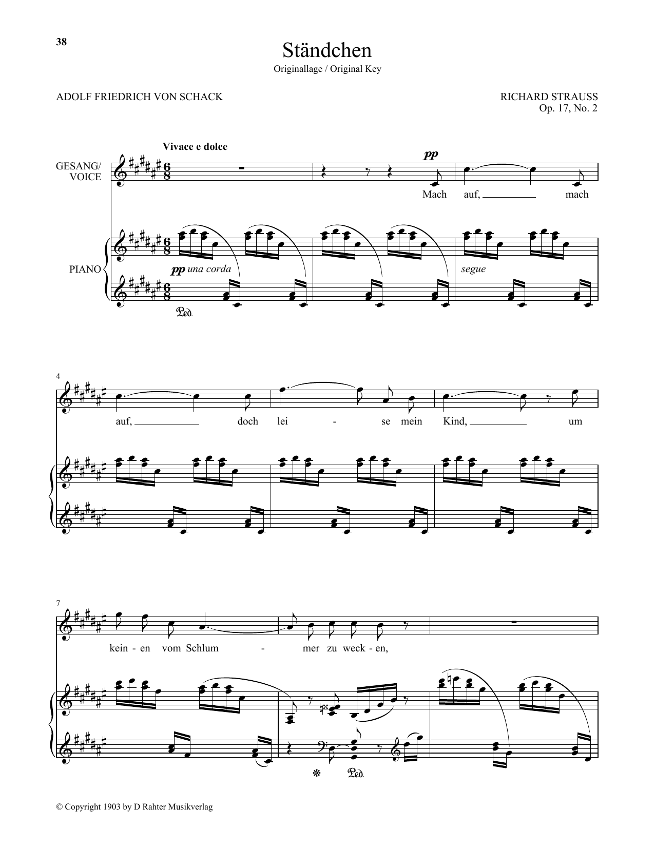 Richard Strauss Standchen (High Voice) sheet music notes and chords arranged for Piano & Vocal