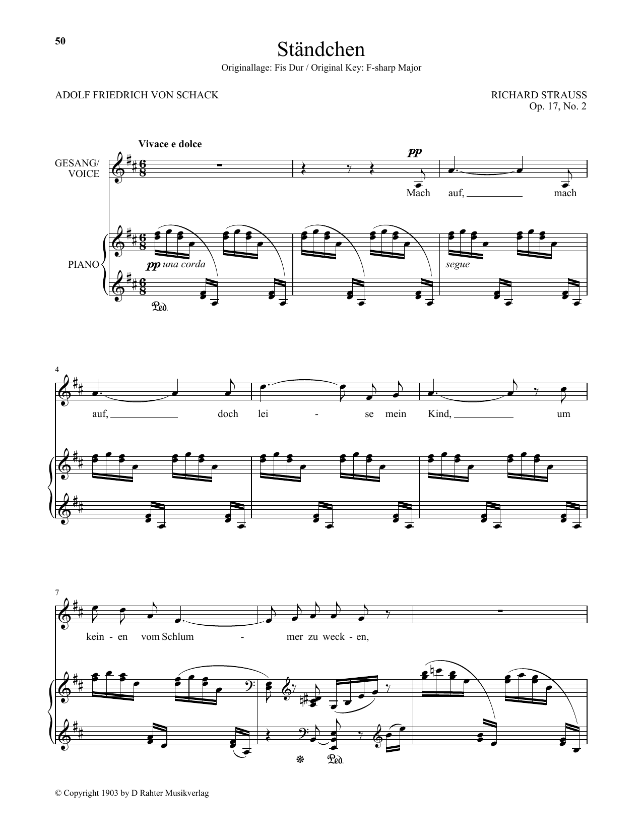 Richard Strauss Standchen (Low Voice) sheet music notes and chords arranged for Piano & Vocal