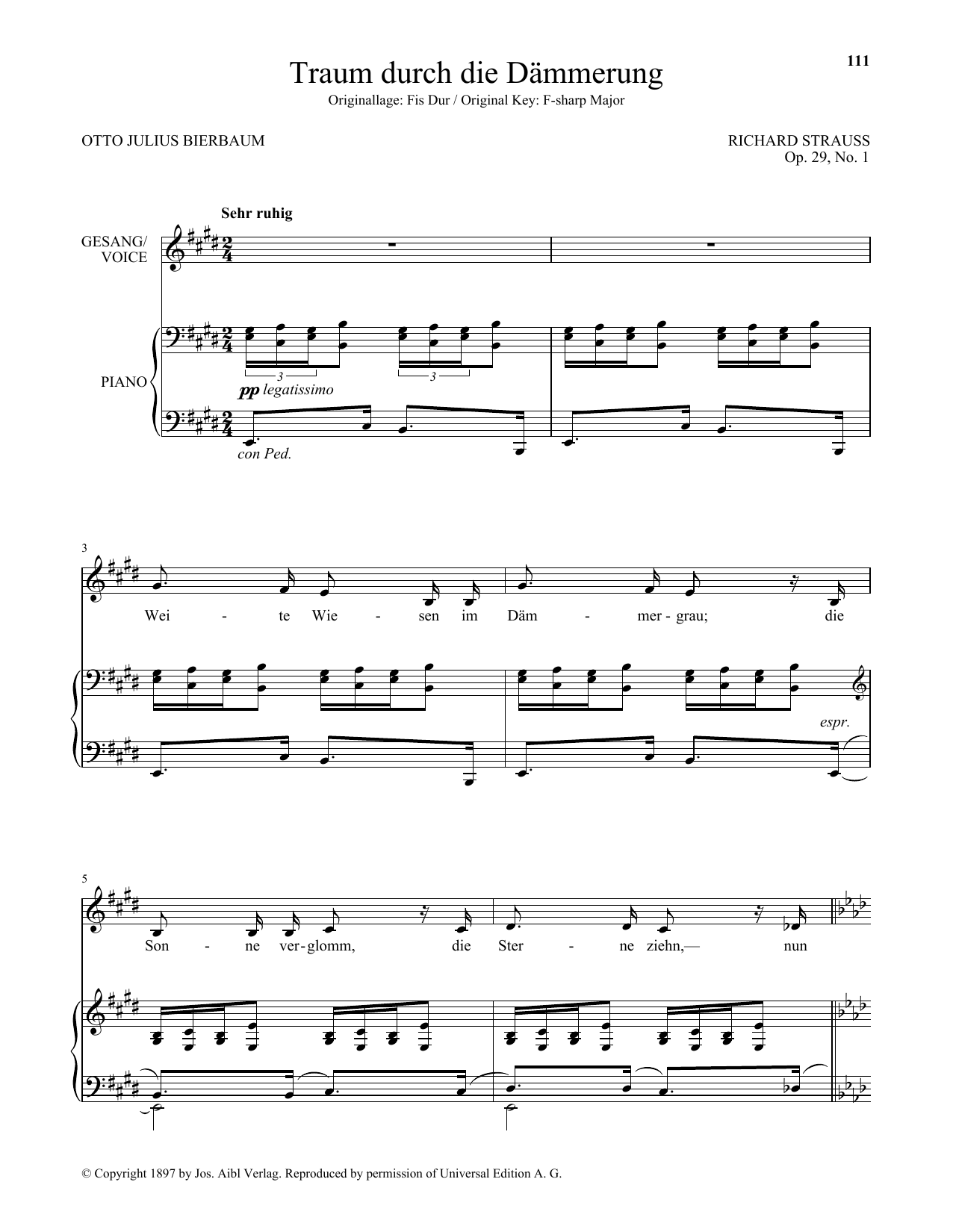 Richard Strauss Traum Durch Die Dammerung (Low Voice) sheet music notes and chords arranged for Piano & Vocal
