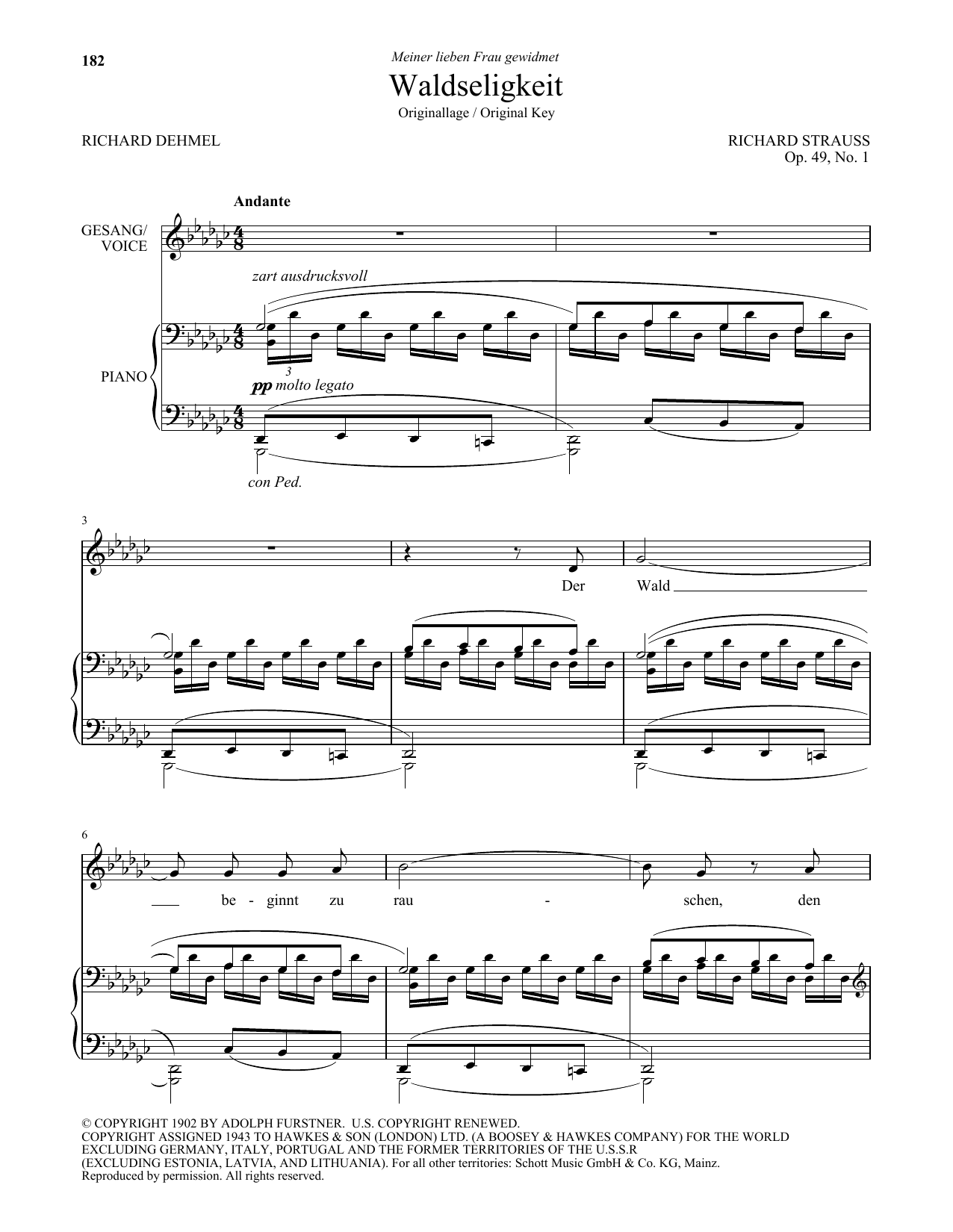 Richard Strauss Waldseligkeit (High Voice) sheet music notes and chords arranged for Piano & Vocal