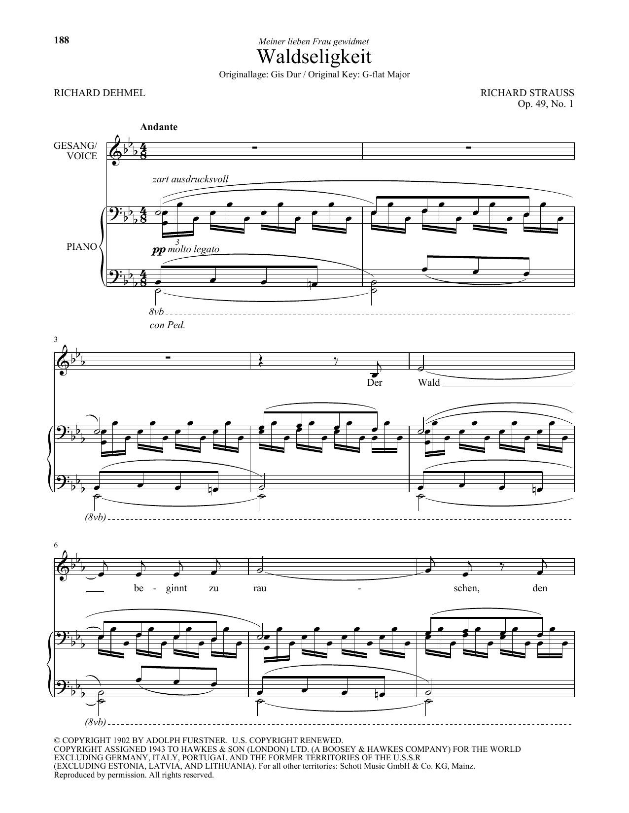 Richard Strauss Waldseligkeit (Low Voice) sheet music notes and chords arranged for Piano & Vocal