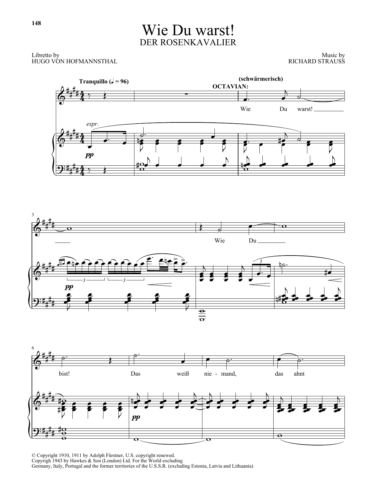 Richard Strauss Wie Du warst! (from Der Rosenkavalier) sheet music notes and chords arranged for Piano & Vocal
