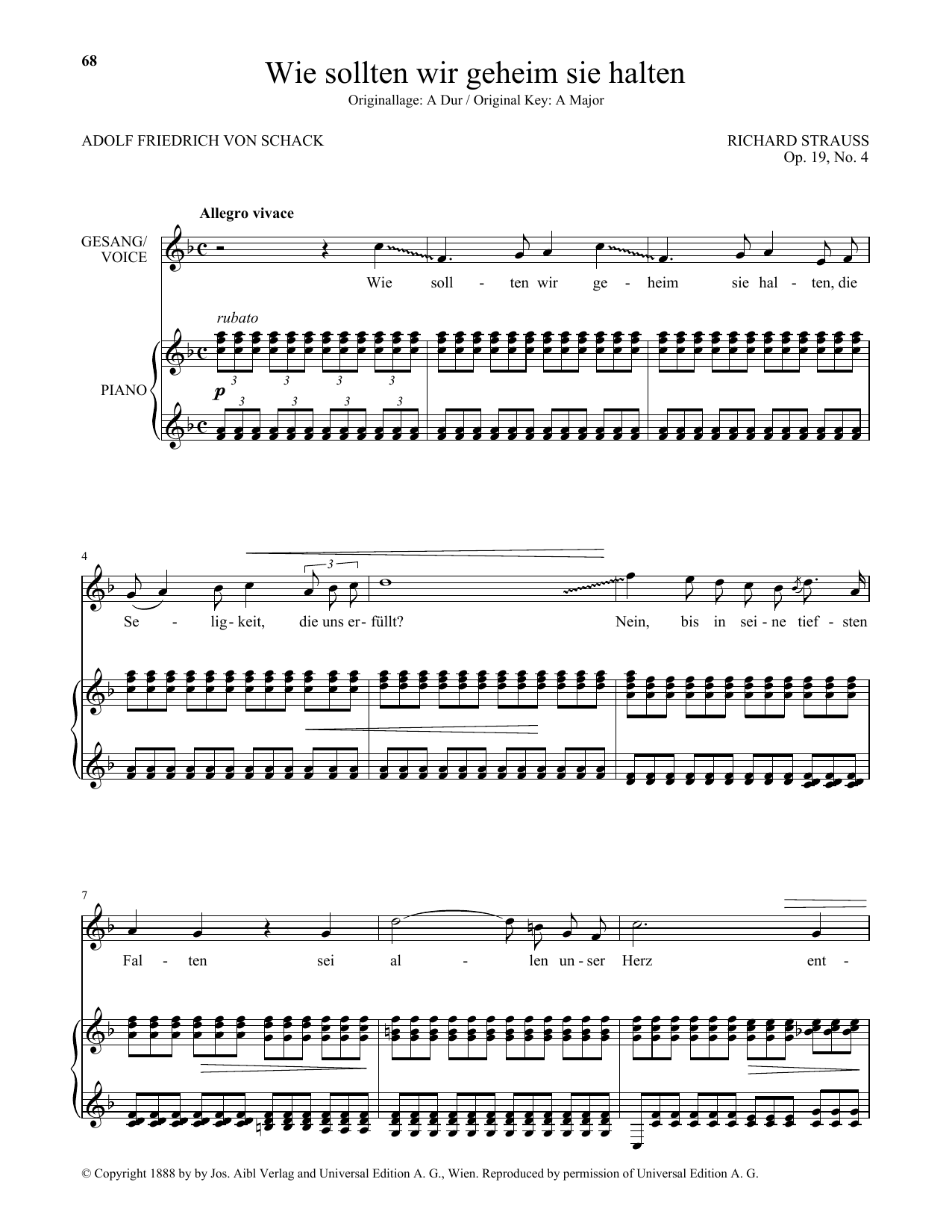 Richard Strauss Wie Sollten Wir Geheim Sie Halten (Low Voice) sheet music notes and chords arranged for Piano & Vocal