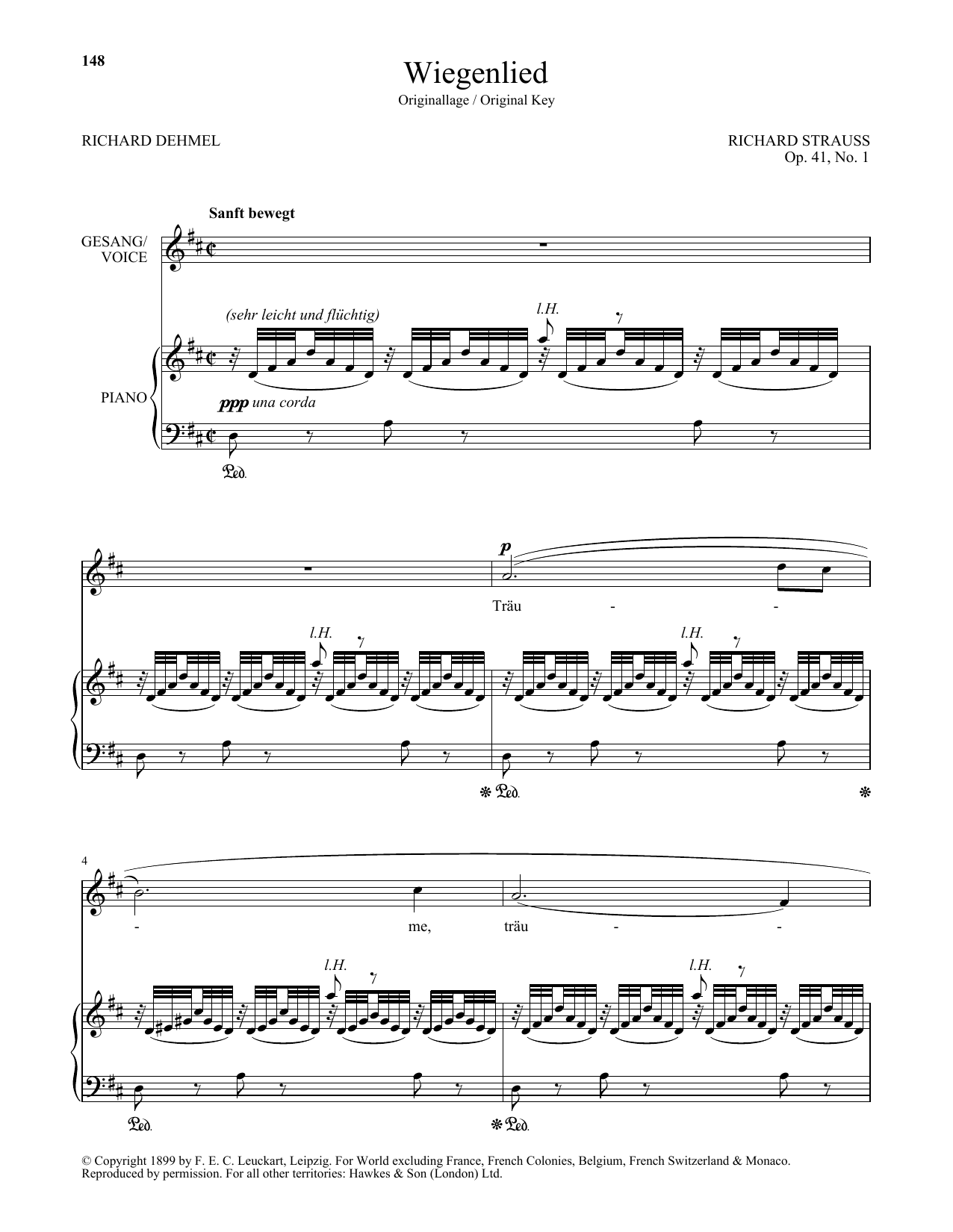Richard Strauss Wiegenlied (High Voice) sheet music notes and chords arranged for Piano & Vocal