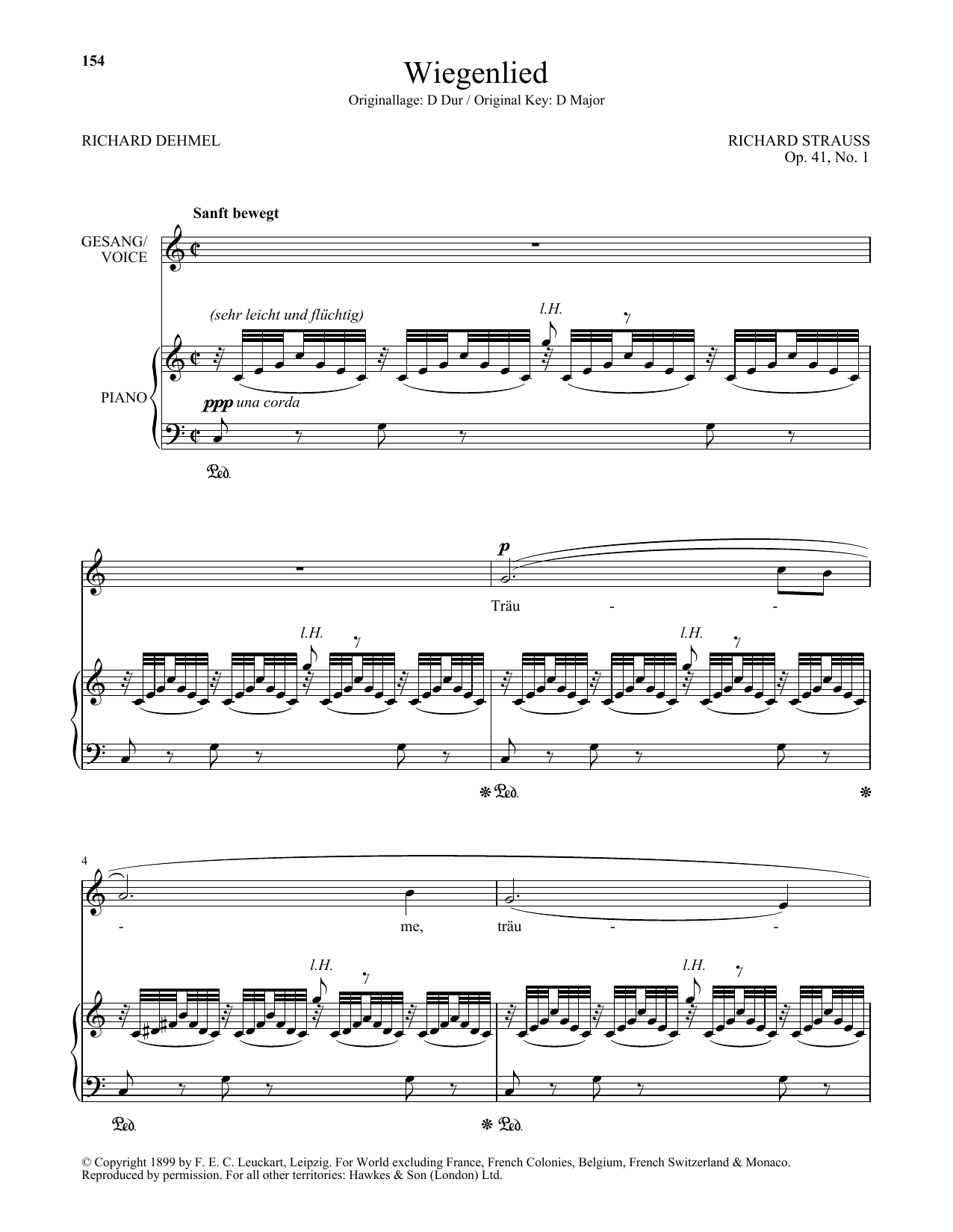 Richard Strauss Wiegenlied (Low Voice) sheet music notes and chords arranged for Piano & Vocal