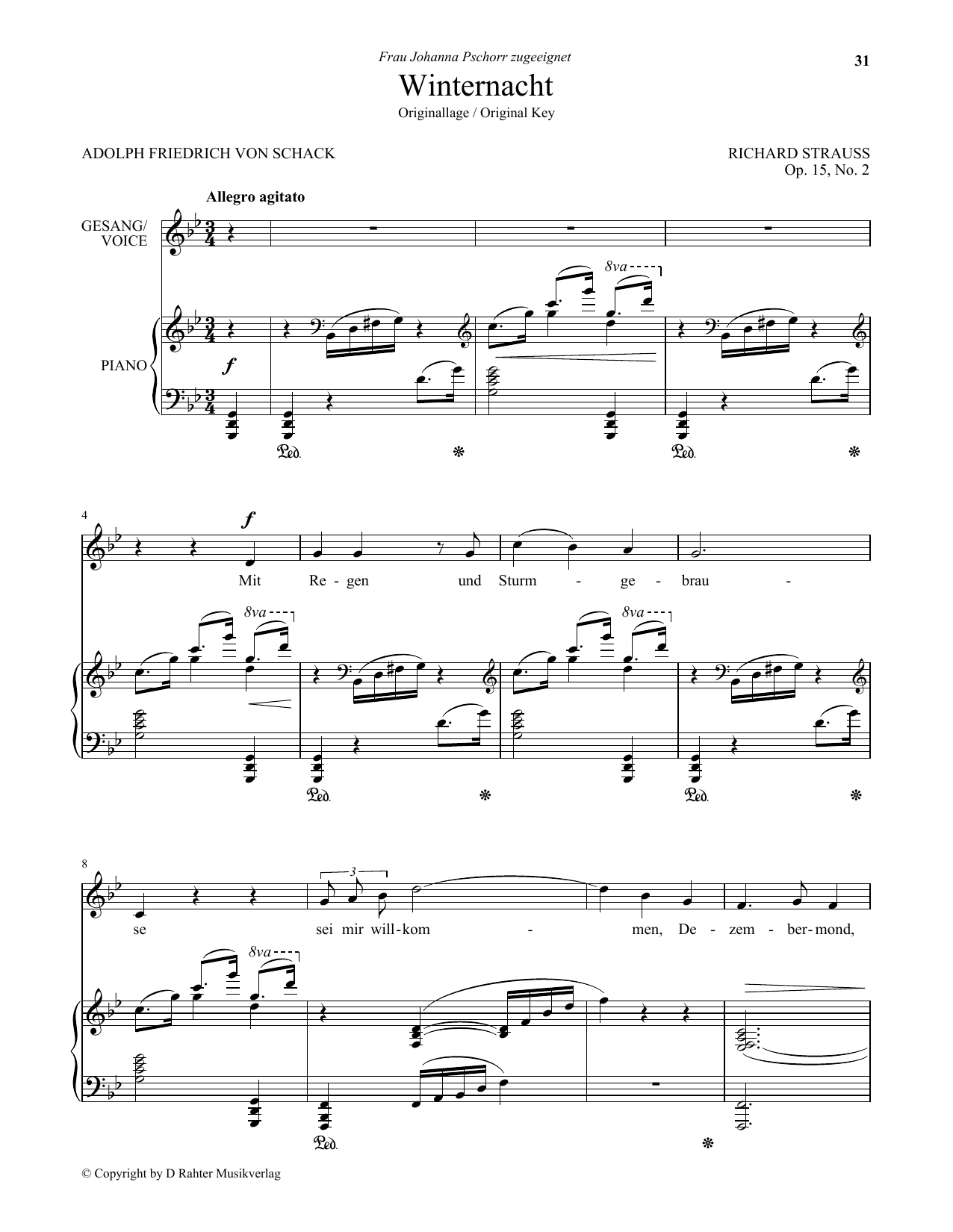Richard Strauss Winternacht (Low Voice) sheet music notes and chords arranged for Piano & Vocal