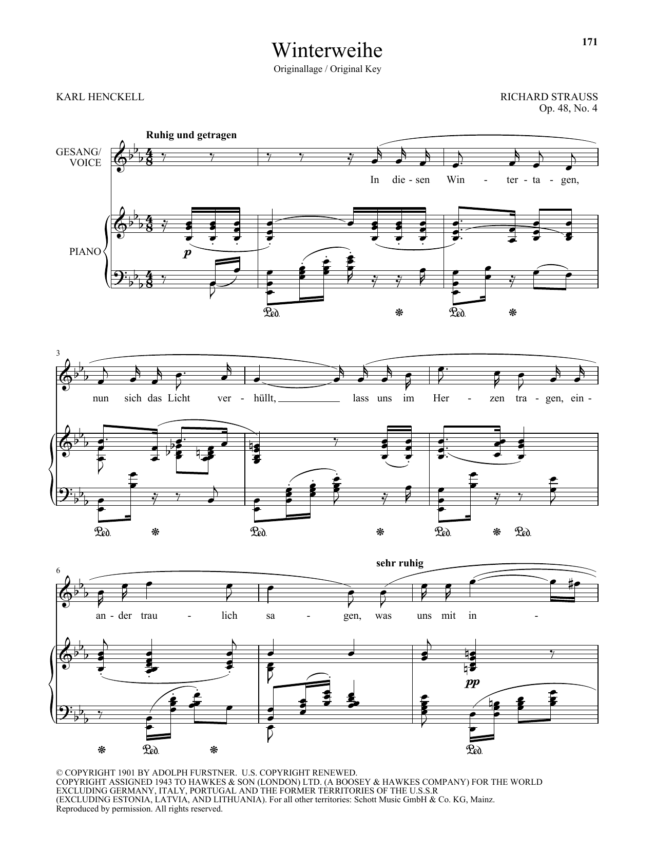 Richard Strauss Winterweihe (High Voice) sheet music notes and chords arranged for Piano & Vocal