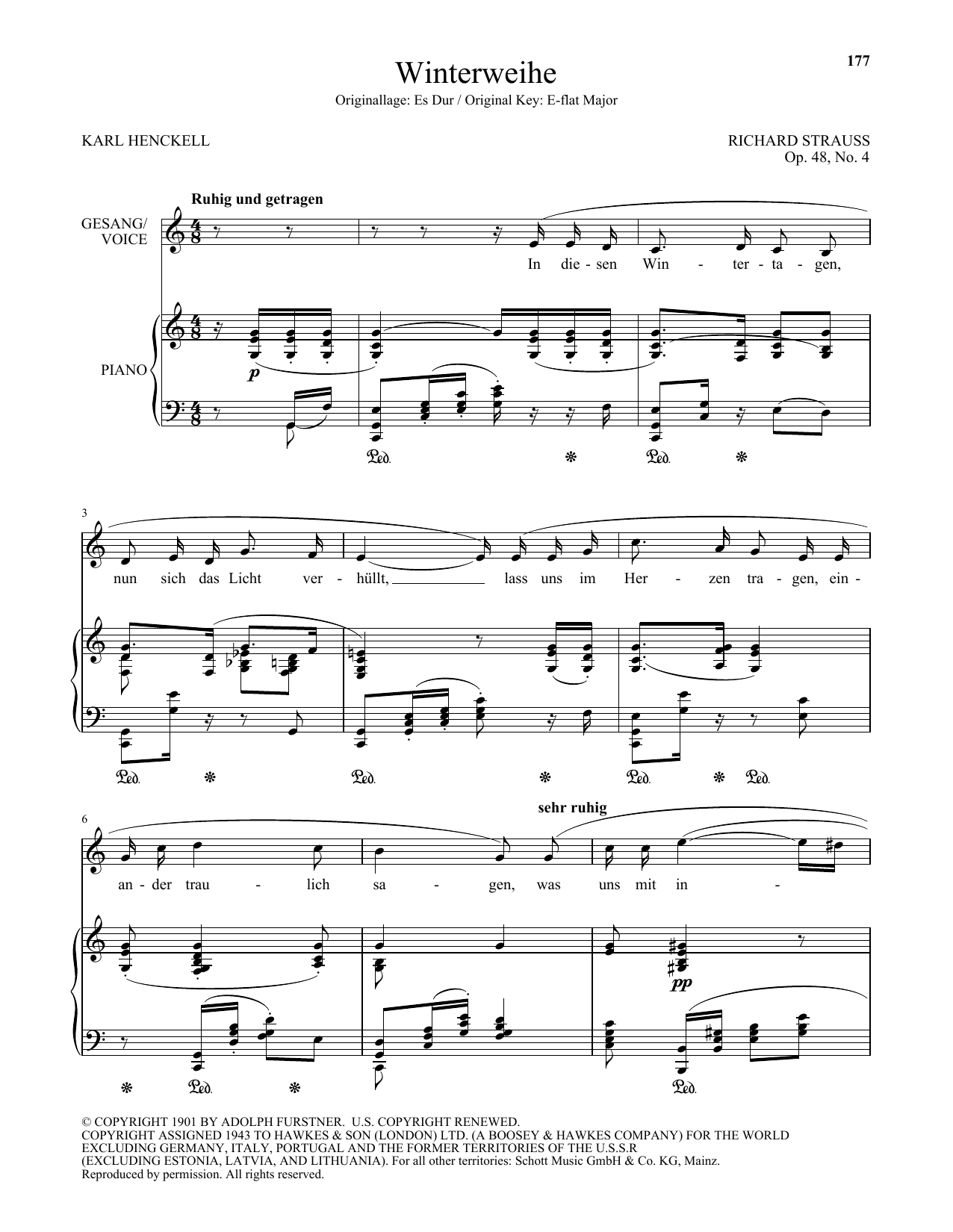 Richard Strauss Winterweihe (Low Voice) sheet music notes and chords arranged for Piano & Vocal