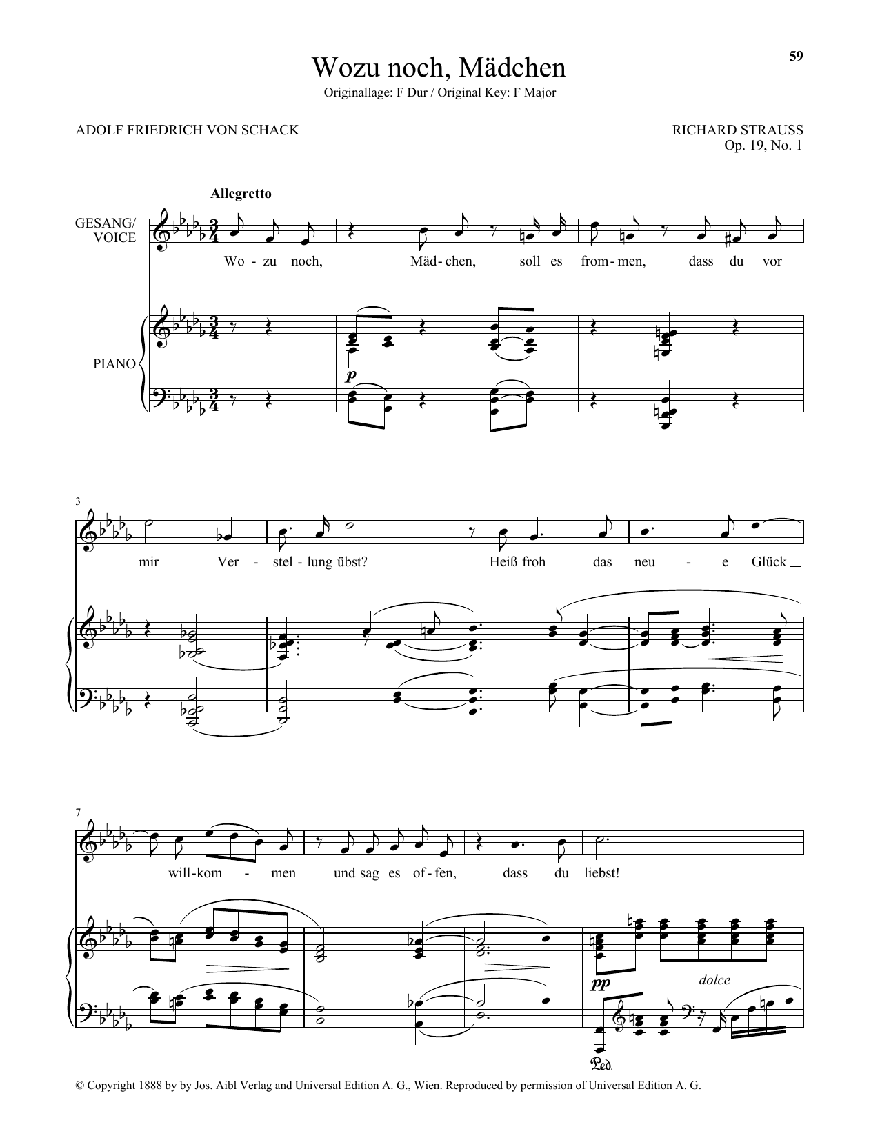 Richard Strauss Wozu Noch, Madchen (Low Voice) sheet music notes and chords arranged for Piano & Vocal