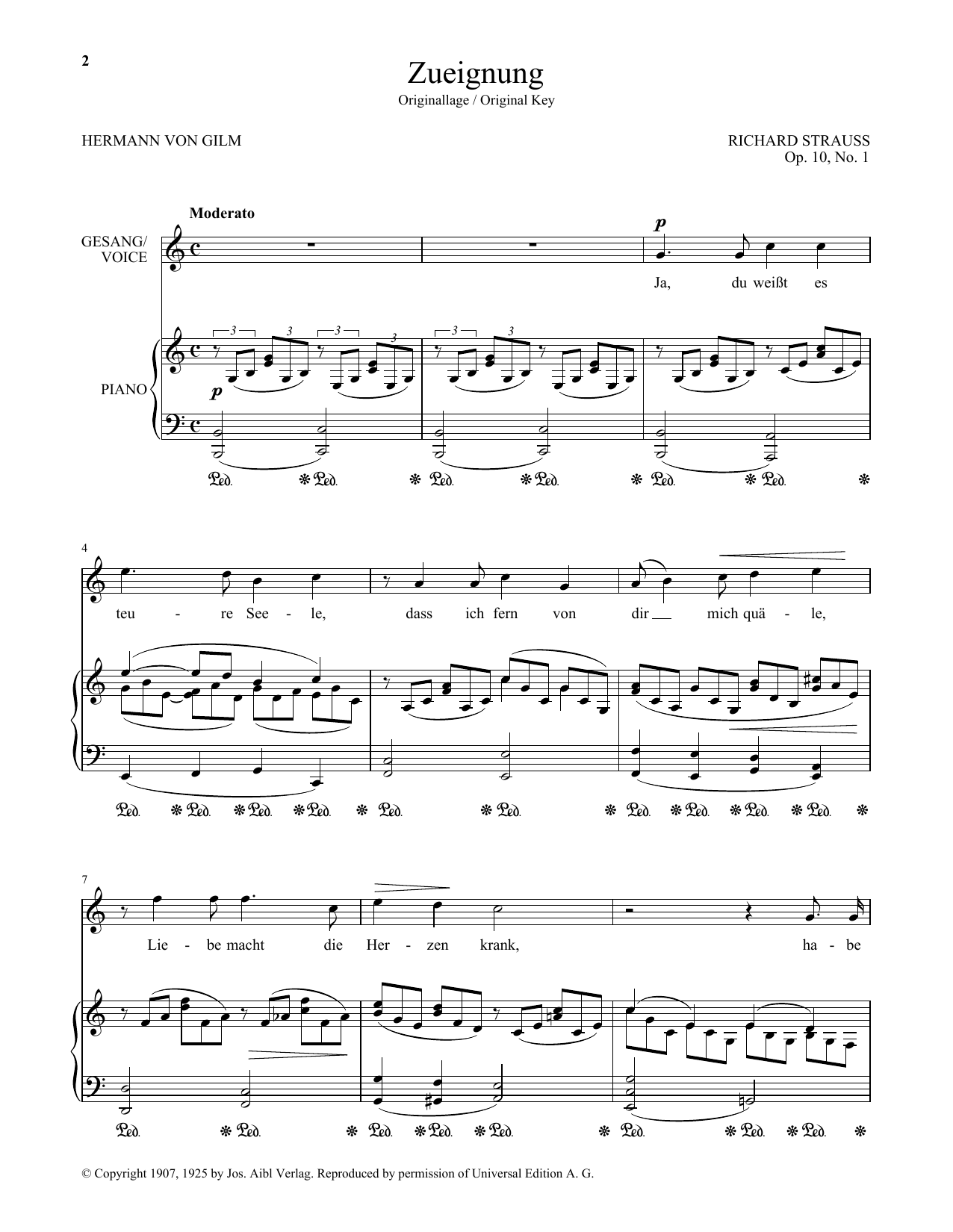 Richard Strauss Zueignung (Op. 10, No. 1) (High Voice) sheet music notes and chords arranged for Piano & Vocal