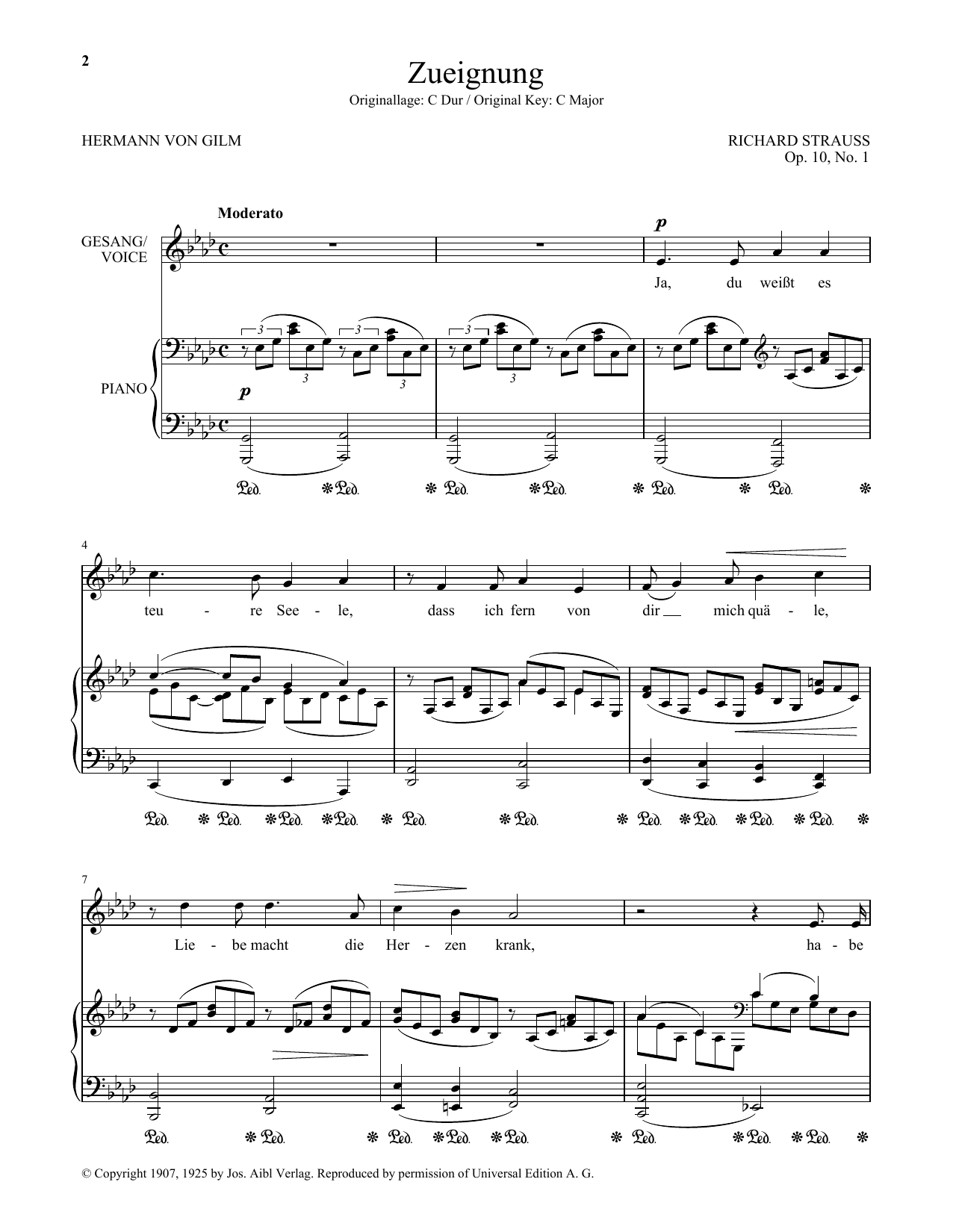 Richard Strauss Zueignung (Op. 10, No. 1) (Low Voice) sheet music notes and chords arranged for Piano & Vocal