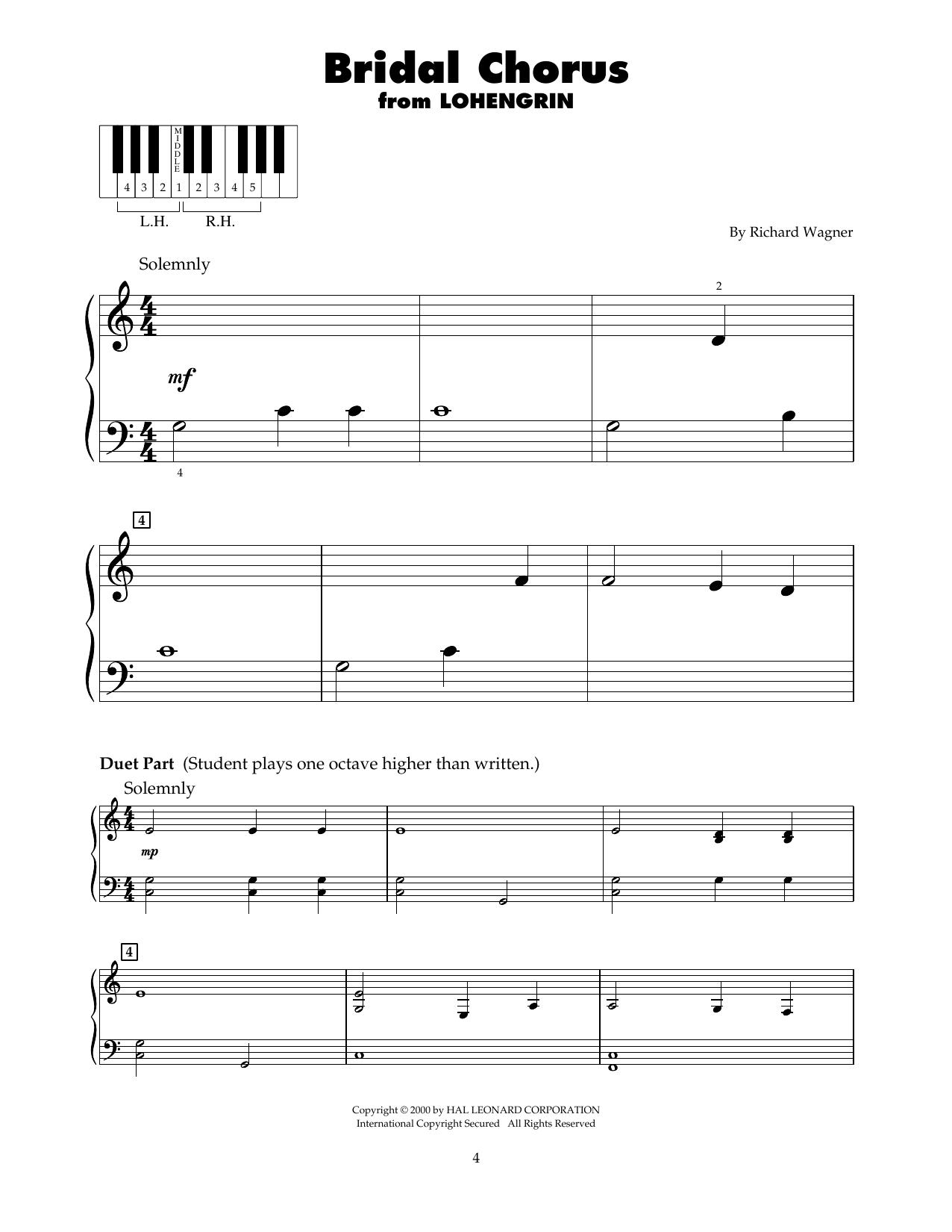 Richard Wagner Bridal Chorus (arr. Carol Klose) sheet music notes and chords arranged for 5-Finger Piano