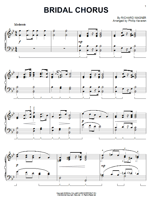 Richard Wagner Bridal Chorus (arr. Phillip Keveren) sheet music notes and chords arranged for Piano Solo