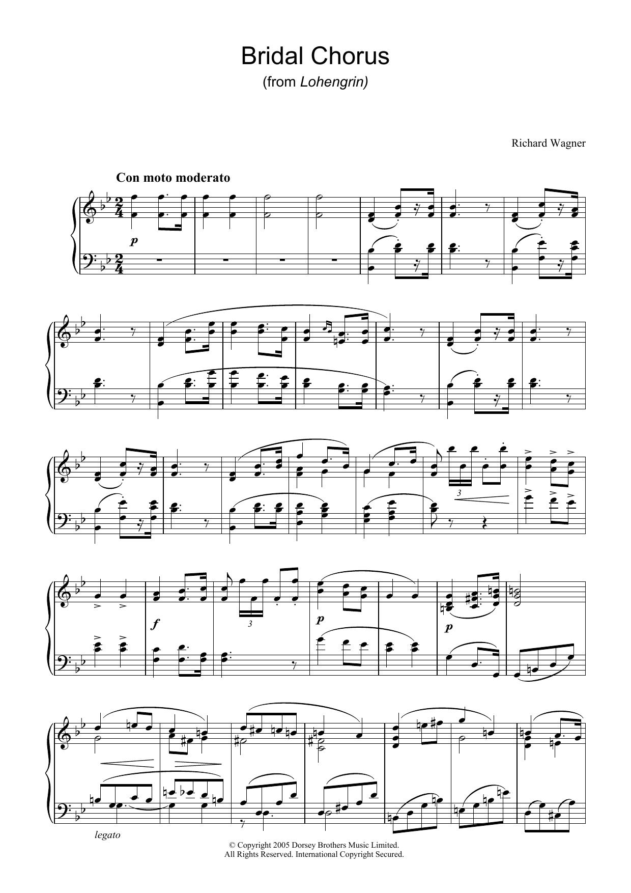 Richard Wagner Bridal Chorus (from Lohengrin) sheet music notes and chords arranged for Piano Solo