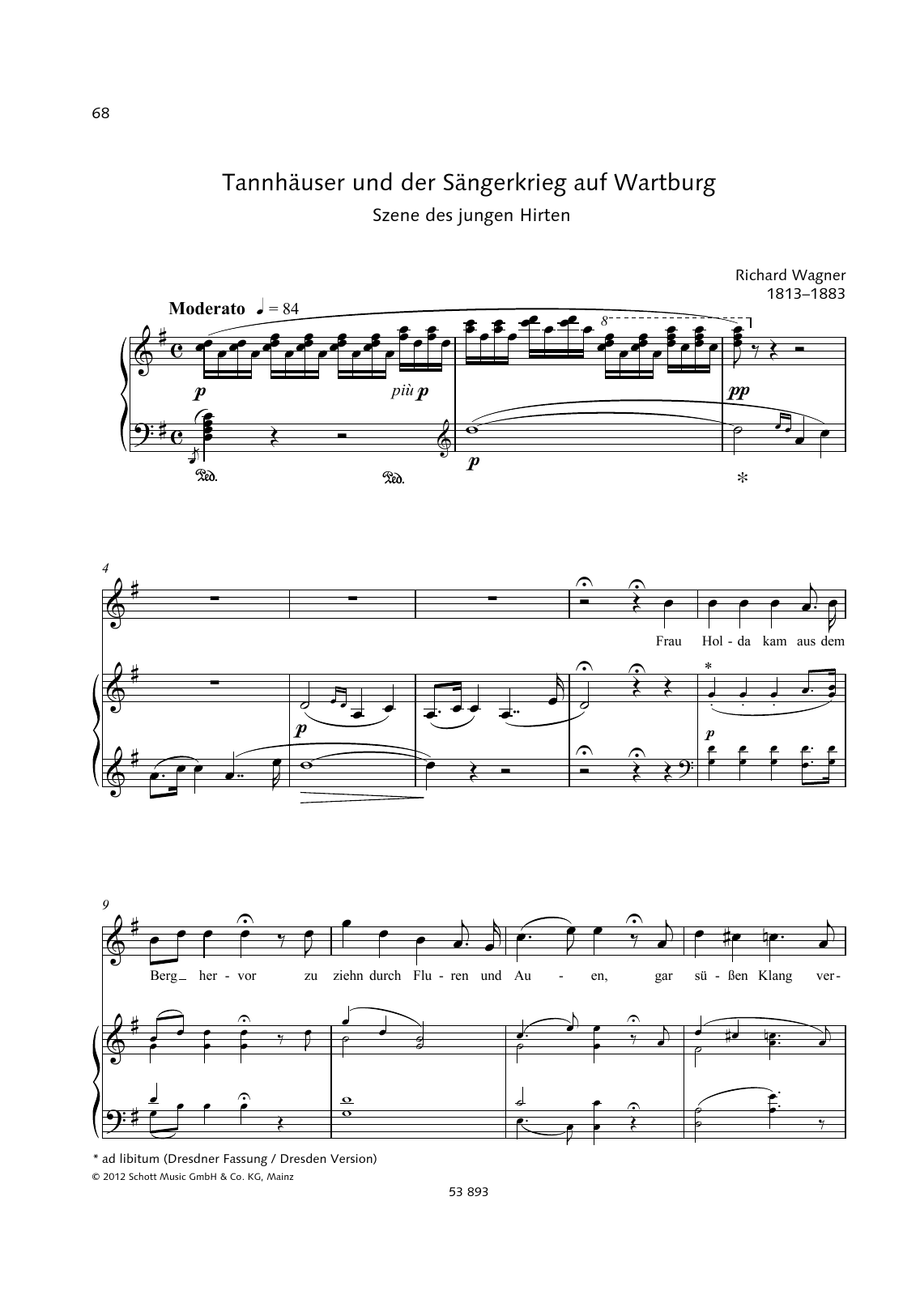 Richard Wagner Frau Holda kam aus dem Berg hervor sheet music notes and chords arranged for Piano & Vocal