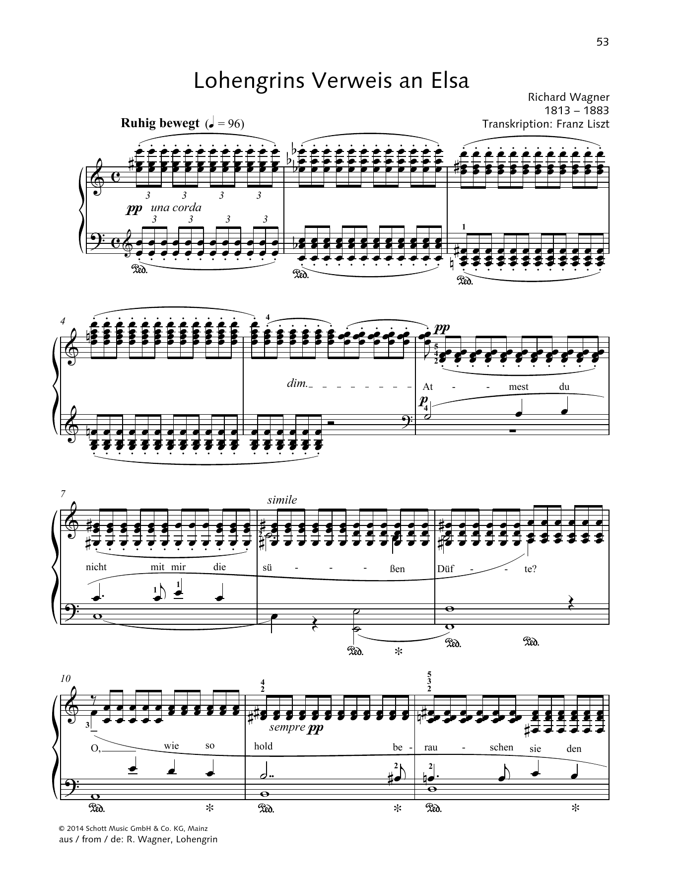 Richard Wagner Lohengrins Verweis an Elsa sheet music notes and chords arranged for Piano Solo