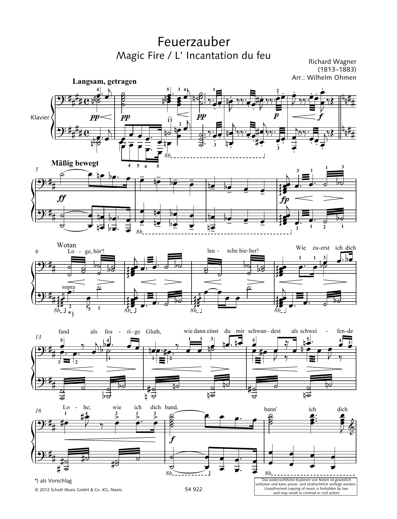 Richard Wagner Magic Fire sheet music notes and chords arranged for Piano Solo