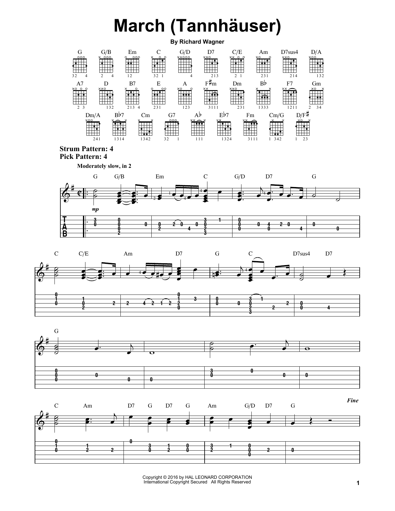 Richard Wagner March (Tannhauser) sheet music notes and chords arranged for Easy Guitar Tab