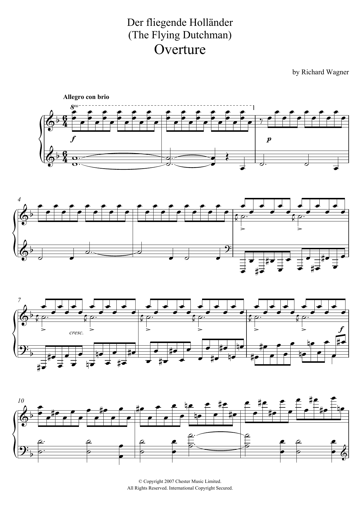 Richard Wagner Overture from The Flying Dutchman sheet music notes and chords arranged for Piano Solo