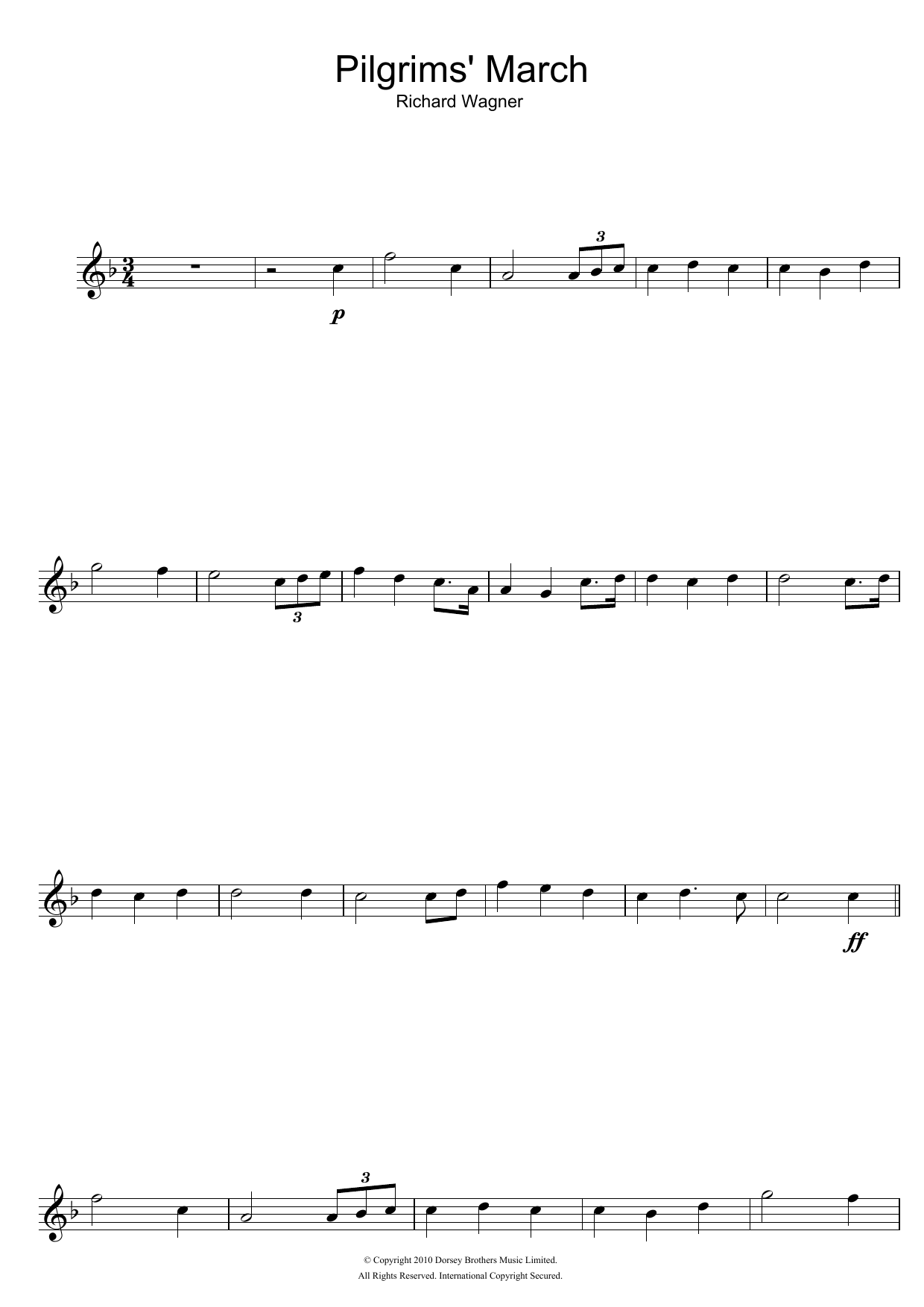 Richard Wagner Pilgrims' March sheet music notes and chords arranged for Clarinet Solo