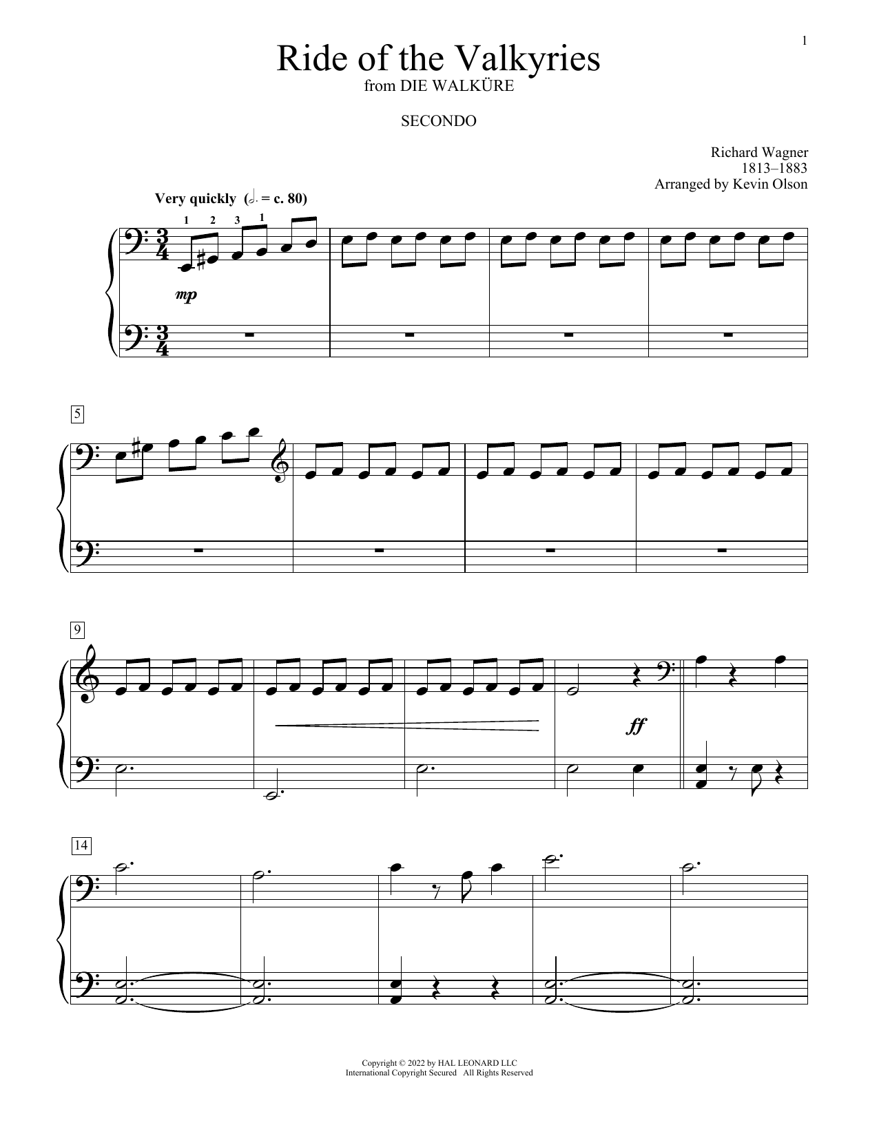 Richard Wagner Ride Of The Valkyries (arr. Kevin Olson) sheet music notes and chords arranged for Piano Duet