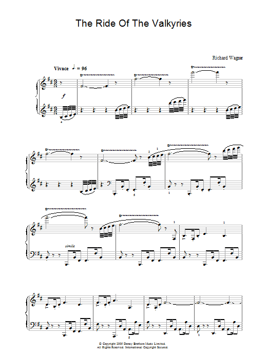 Richard Wagner Ride Of The Valkyries sheet music notes and chords arranged for Beginner Piano