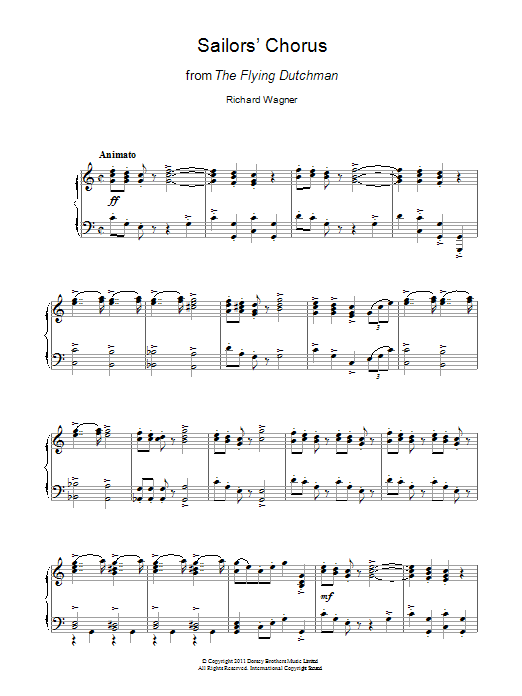 Richard Wagner Sailors' Chorus (from The Flying Dutchman) sheet music notes and chords arranged for Piano Solo