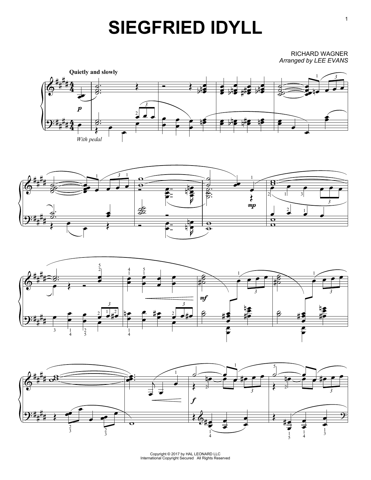 Richard Wagner Siegried Idyll (arr. Lee Evans) sheet music notes and chords arranged for Piano Solo