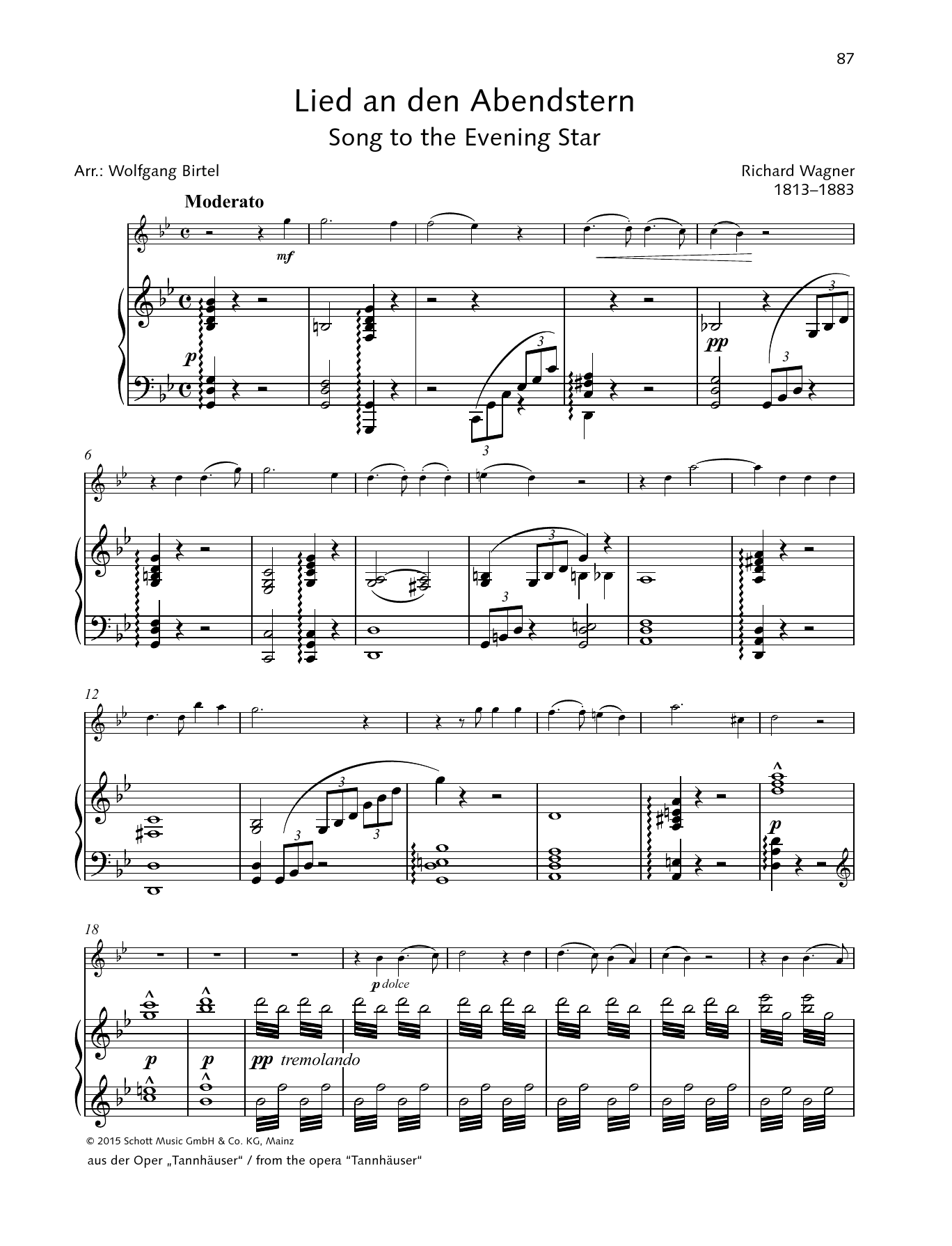 Richard Wagner Song To The Evening Star sheet music notes and chords arranged for String Solo