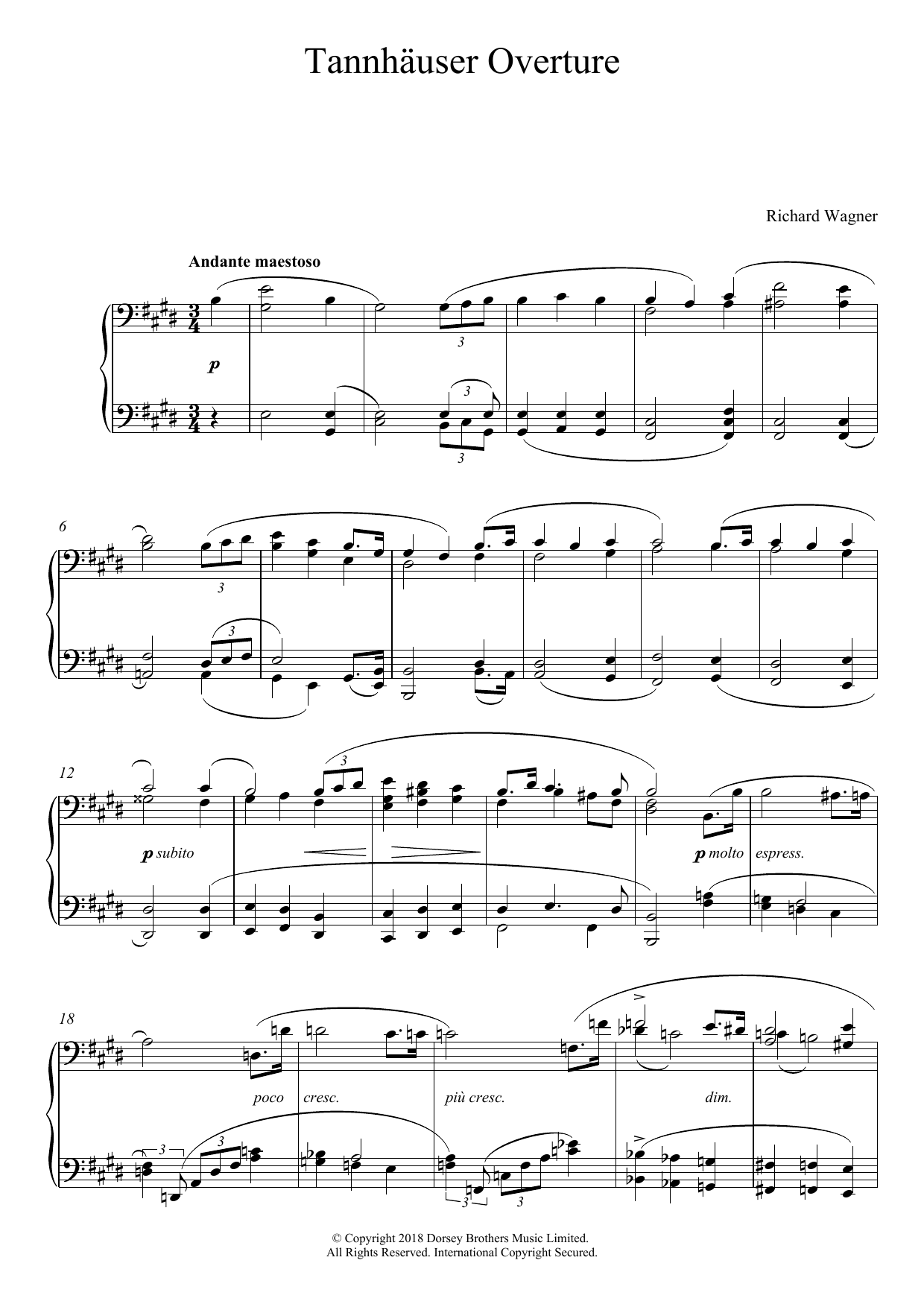 Richard Wagner Tannhauser Overture sheet music notes and chords arranged for Piano Solo