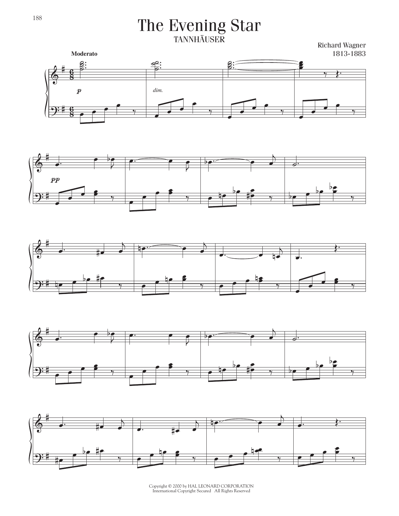 Richard Wagner The Evening Star sheet music notes and chords arranged for Piano Solo