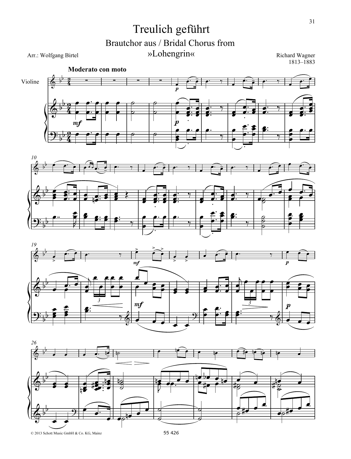 Richard Wagner Treulich geführt sheet music notes and chords arranged for String Solo