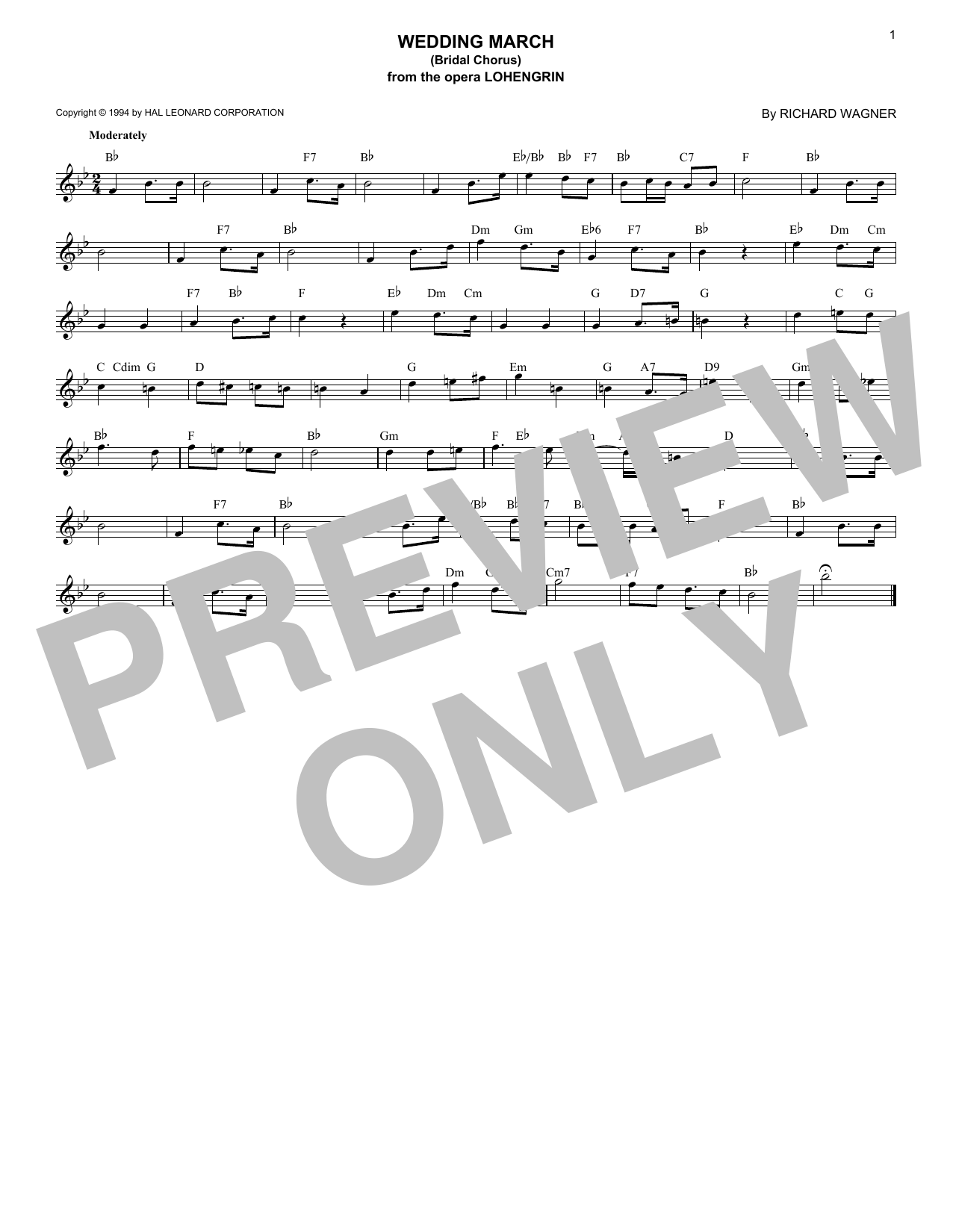 Richard Wagner Wedding March (Bridal Chorus) sheet music notes and chords arranged for Easy Piano