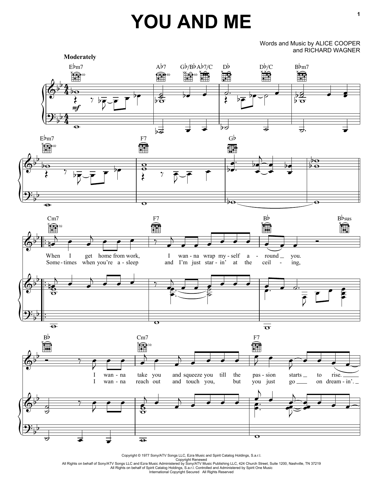 Richard Wagner You And Me sheet music notes and chords arranged for Piano, Vocal & Guitar Chords (Right-Hand Melody)