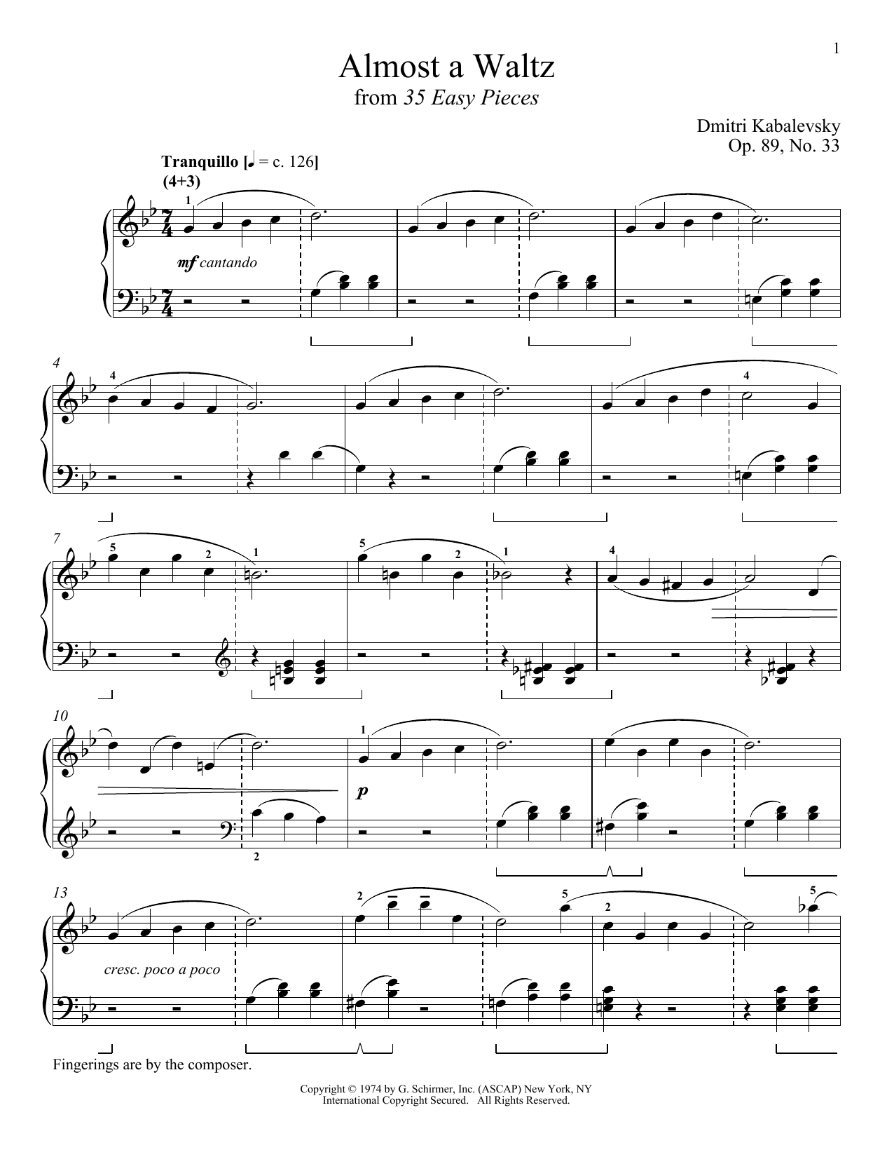 Richard Walters Almost A Waltz sheet music notes and chords arranged for Piano Solo