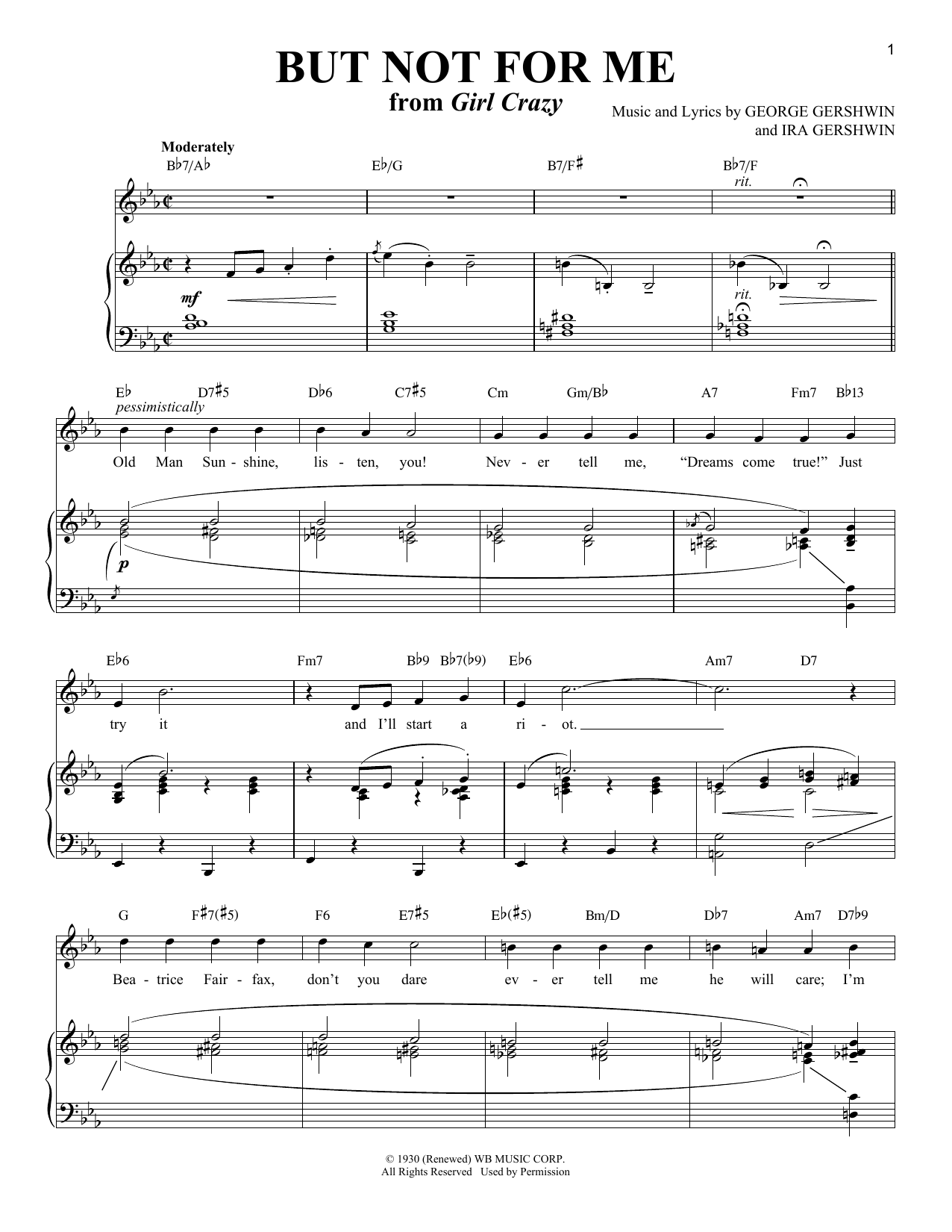 Richard Walters But Not For Me sheet music notes and chords arranged for Piano & Vocal