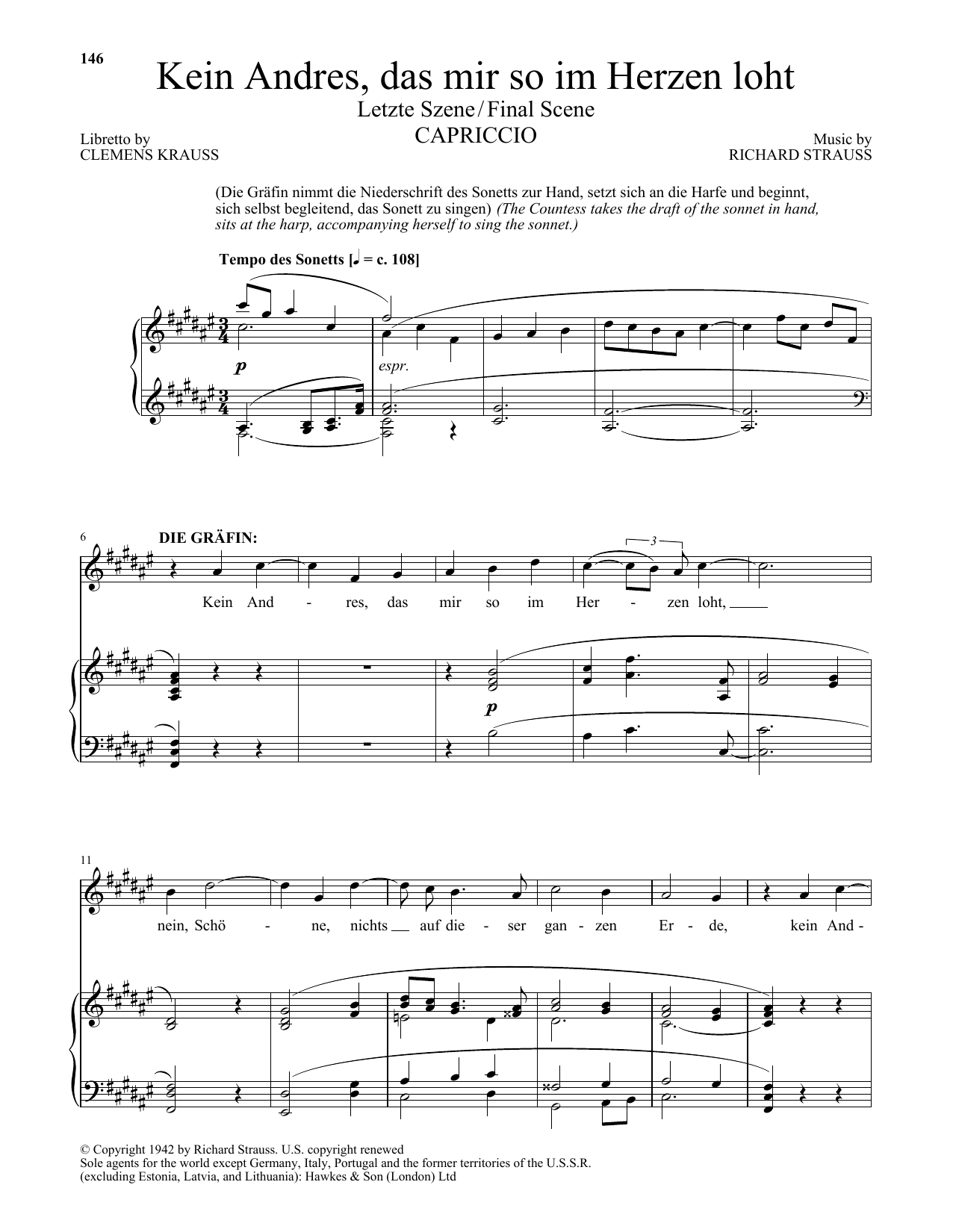 Richard Walters Kein Andres, das mir so im Herzen loht (Final Scene) (from Capriccio) sheet music notes and chords arranged for Piano & Vocal