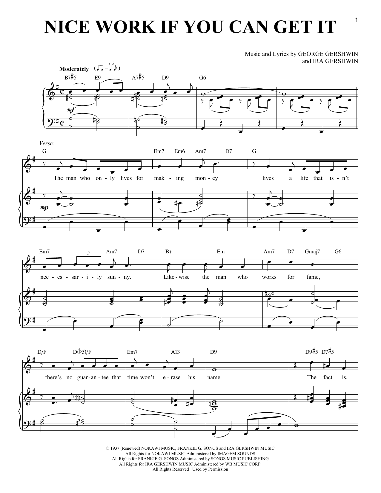Richard Walters Nice Work If You Can Get It sheet music notes and chords arranged for Piano & Vocal