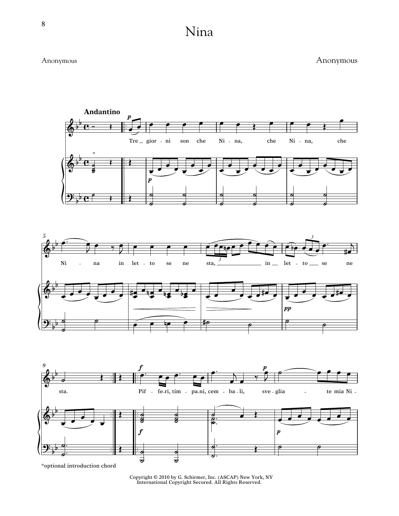Richard Walters Nina (High Voice) sheet music notes and chords arranged for Piano & Vocal