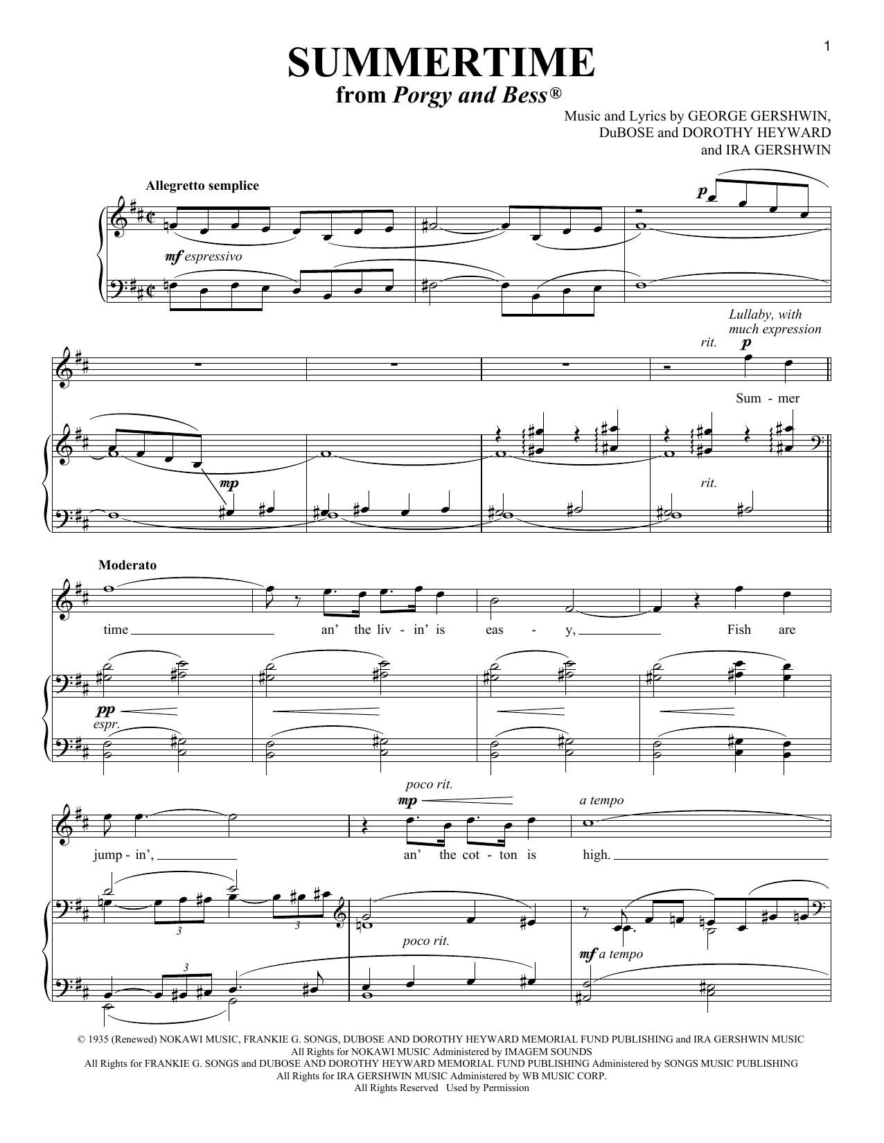 Richard Walters Summertime sheet music notes and chords arranged for Piano & Vocal