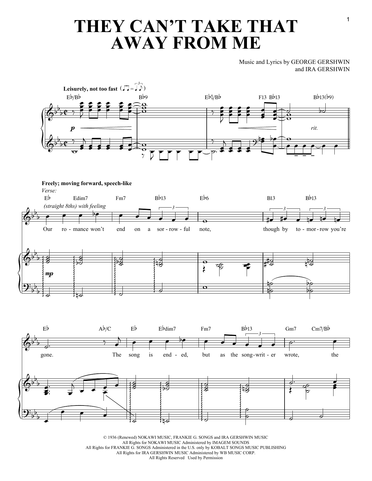 Richard Walters They Can't Take That Away From Me sheet music notes and chords arranged for Piano & Vocal
