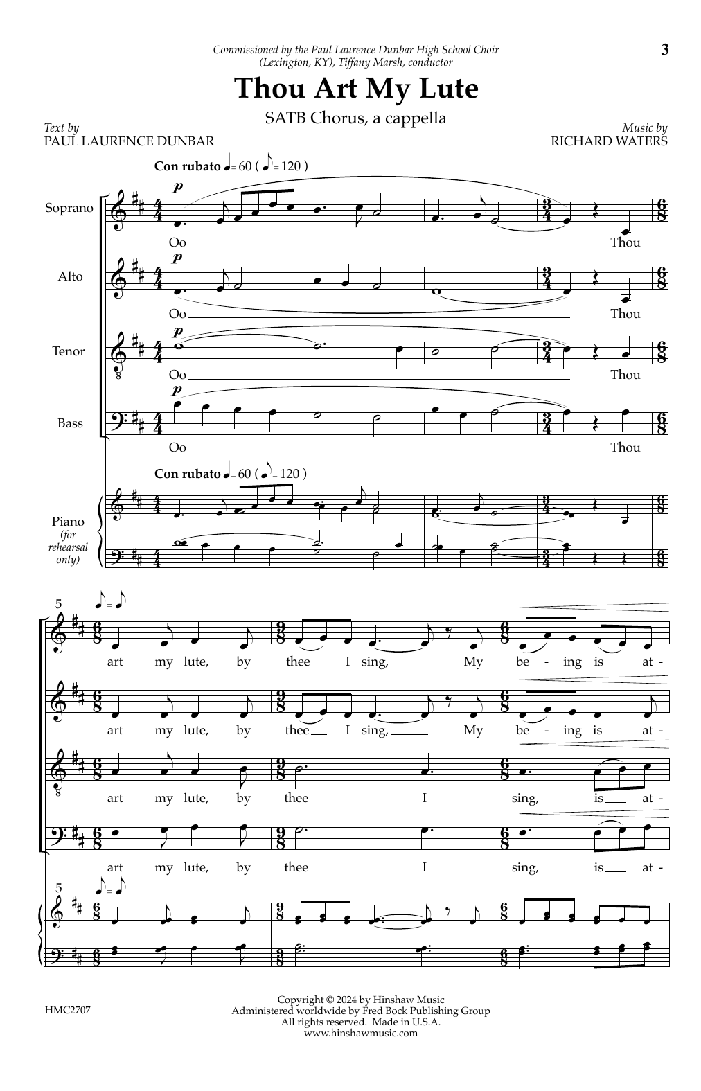 Richard Waters Thou Art My Lute sheet music notes and chords arranged for SATB Choir