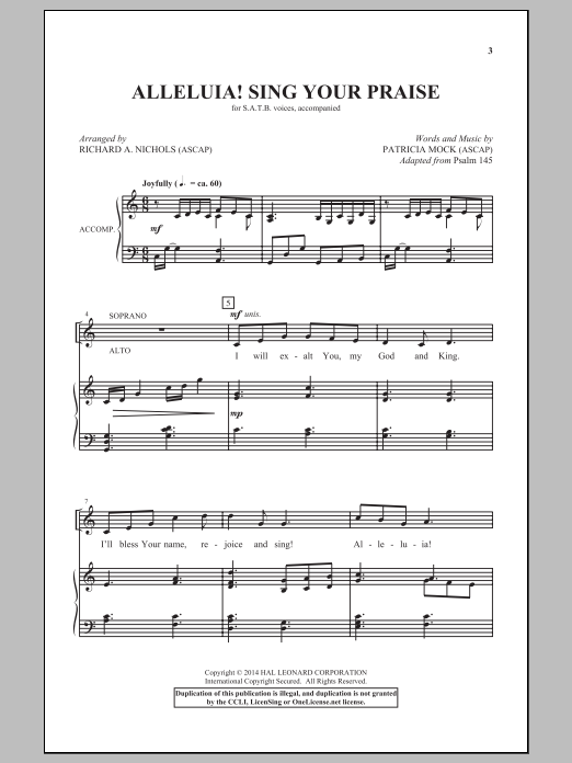 Richard A. Nichols Alleluia! Sing Your Praise sheet music notes and chords arranged for SATB Choir