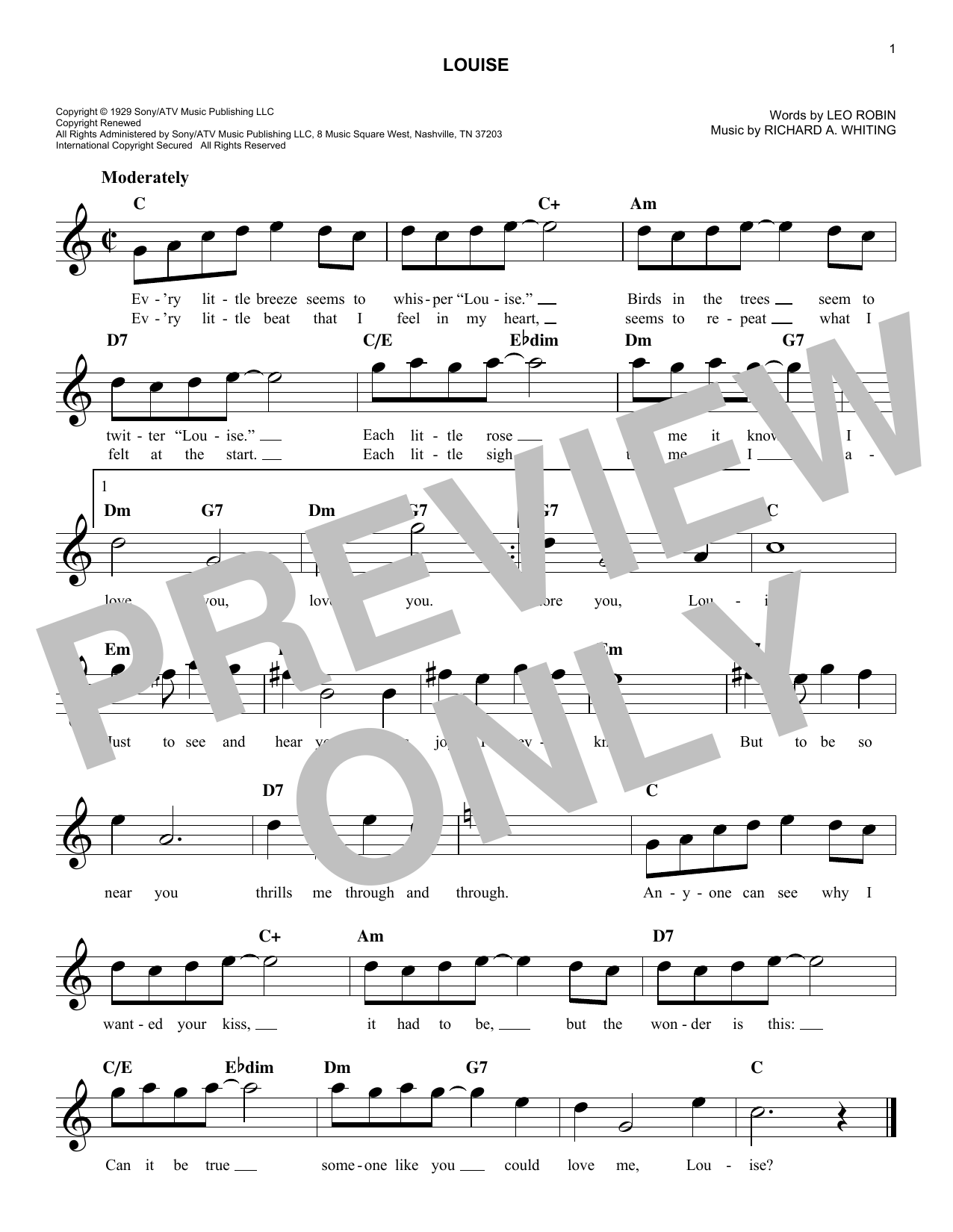 Richard A. Whiting Louise sheet music notes and chords. Download Printable PDF.