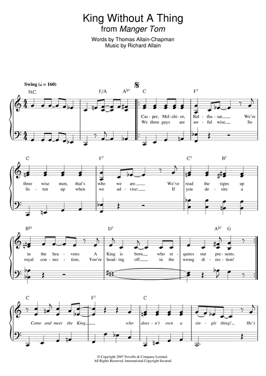 Richard Allain King Without A Thing (from 'Manger Tom') sheet music notes and chords arranged for Easy Piano