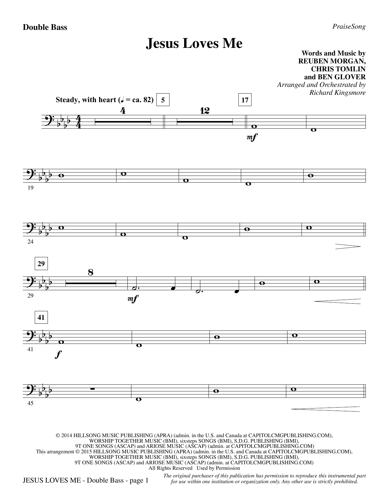Richard Kingsmore Jesus Loves Me - Double Bass sheet music notes and chords. Download Printable PDF.