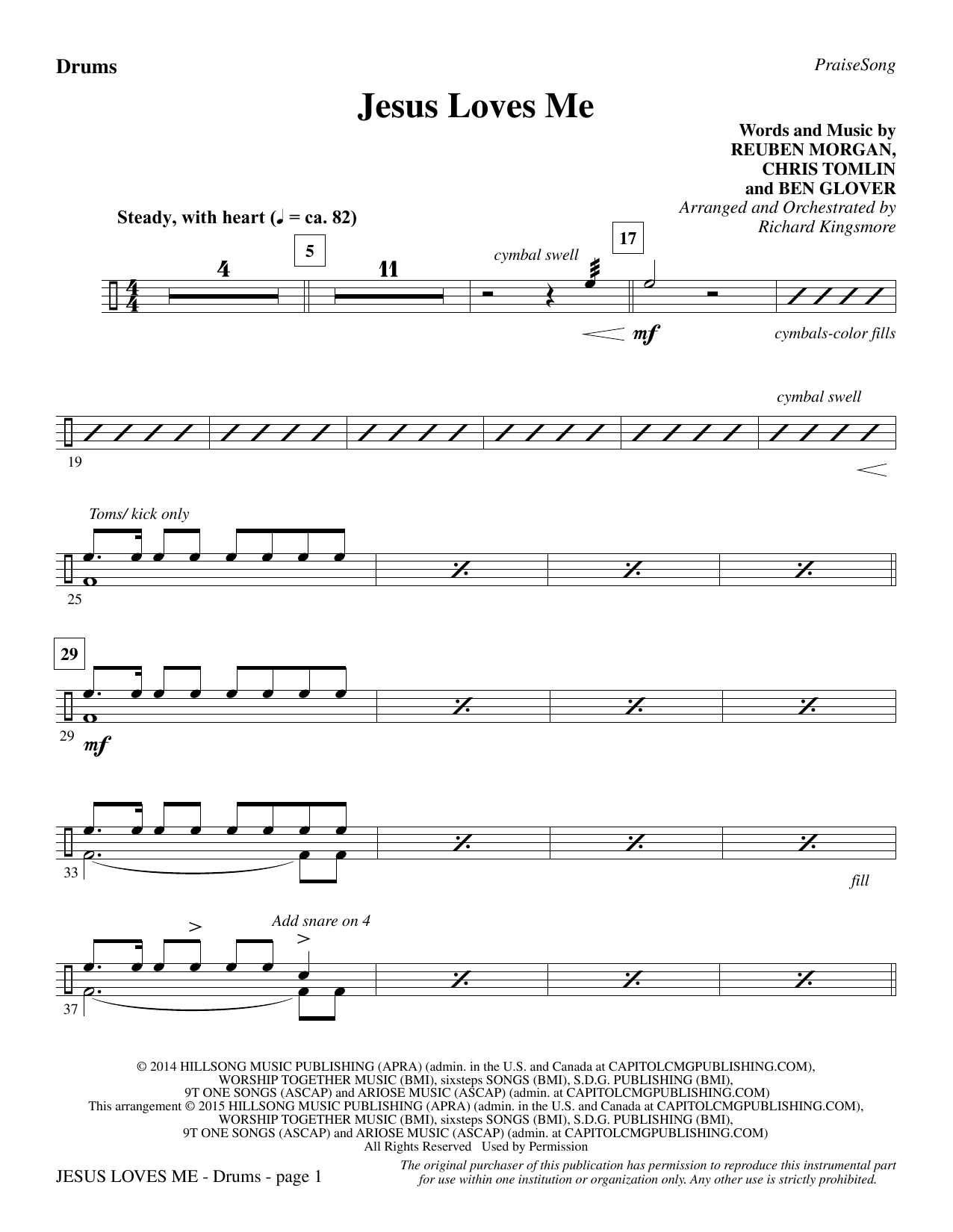 Richard Kingsmore Jesus Loves Me - Drums sheet music notes and chords. Download Printable PDF.