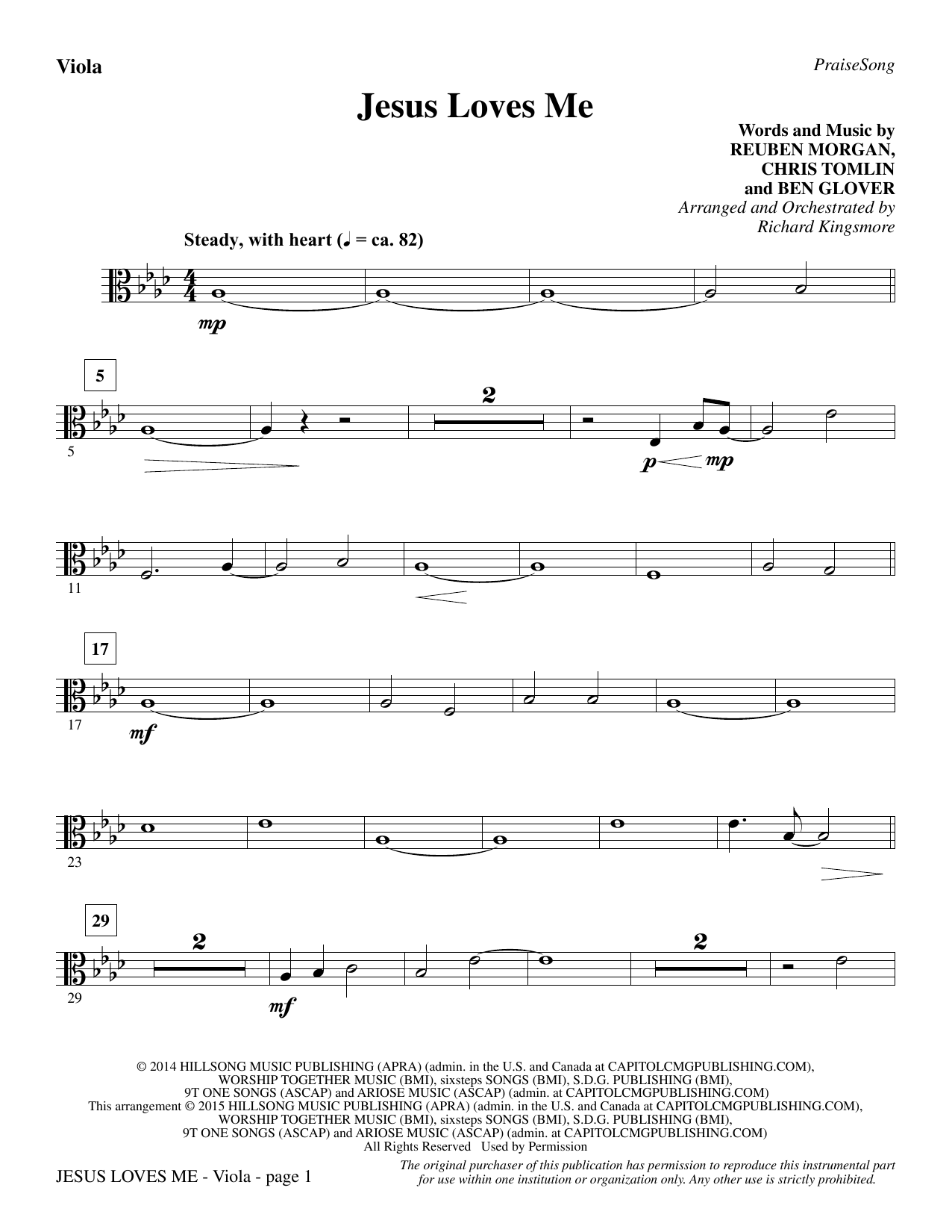 Richard Kingsmore Jesus Loves Me - Viola sheet music notes and chords. Download Printable PDF.